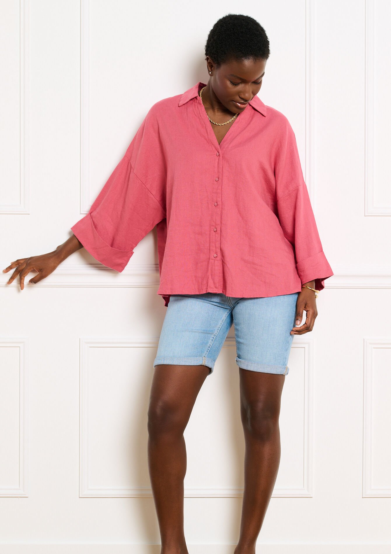 Losvallend shirt met wijde mouwen - COSMETIC PINK - 05702965_5733