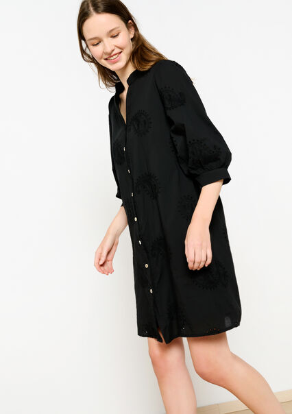 Shirt dress with embroidery - BLACK - 08103649_1119