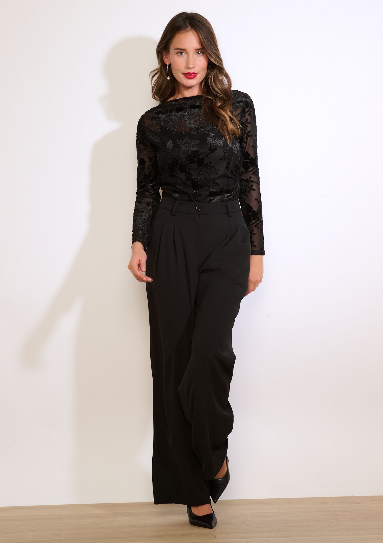 Top manches longues en crêpe, Top manches longues en crêpe - BLACK - 02400374