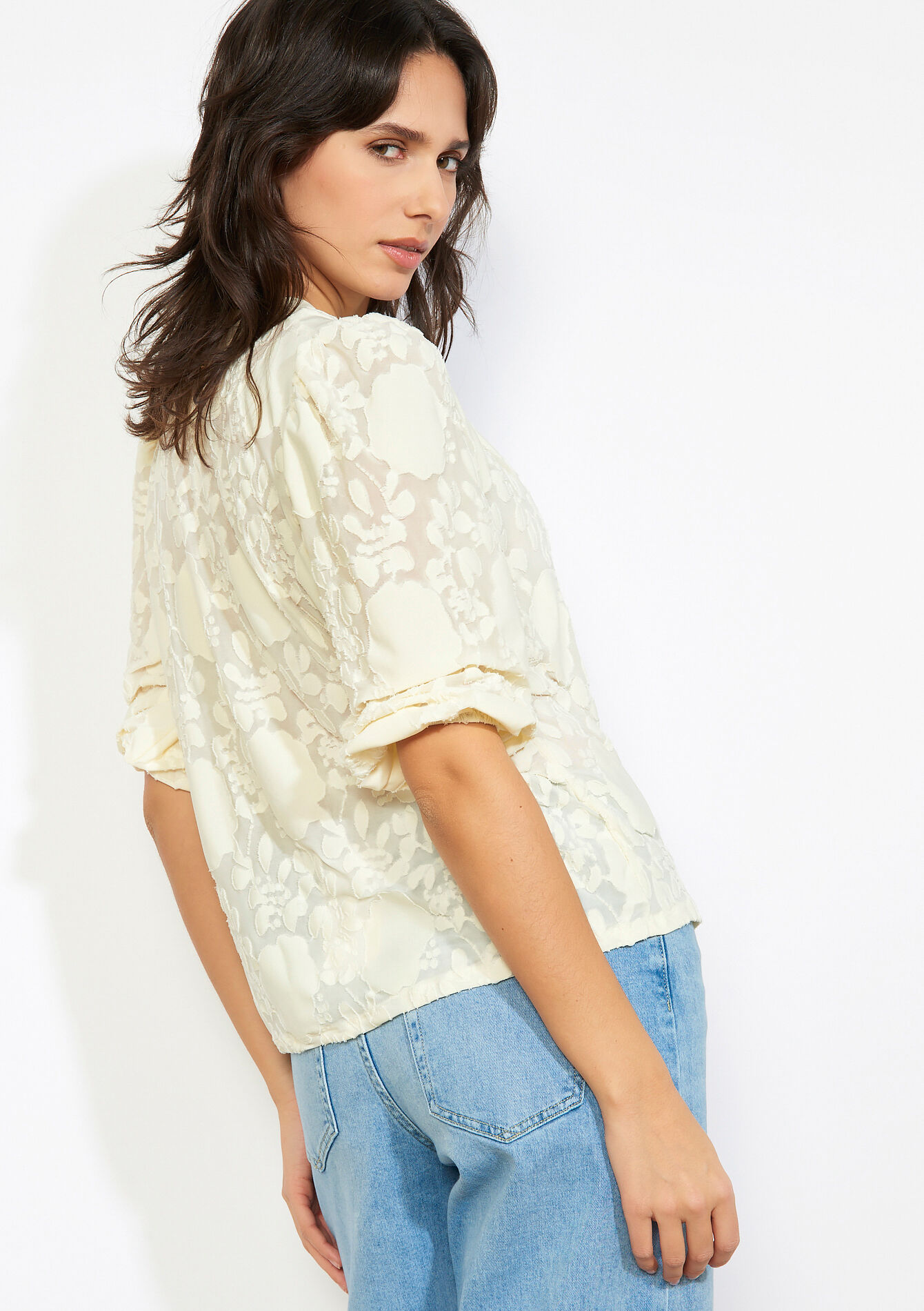 Embroidered sheer blouse - OFFWHITE - 02301992