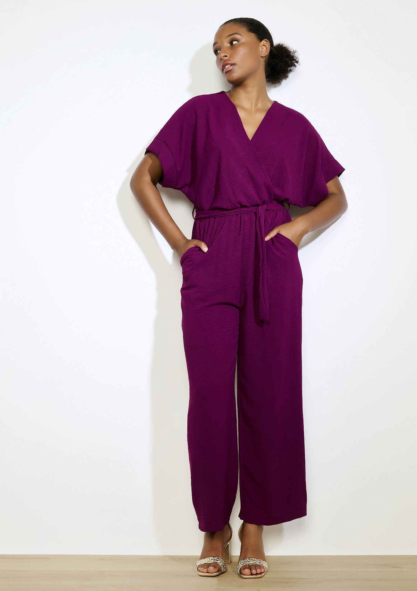 Losvallende wikkel jumpsuit - AUBERGINE - 06004652_1537