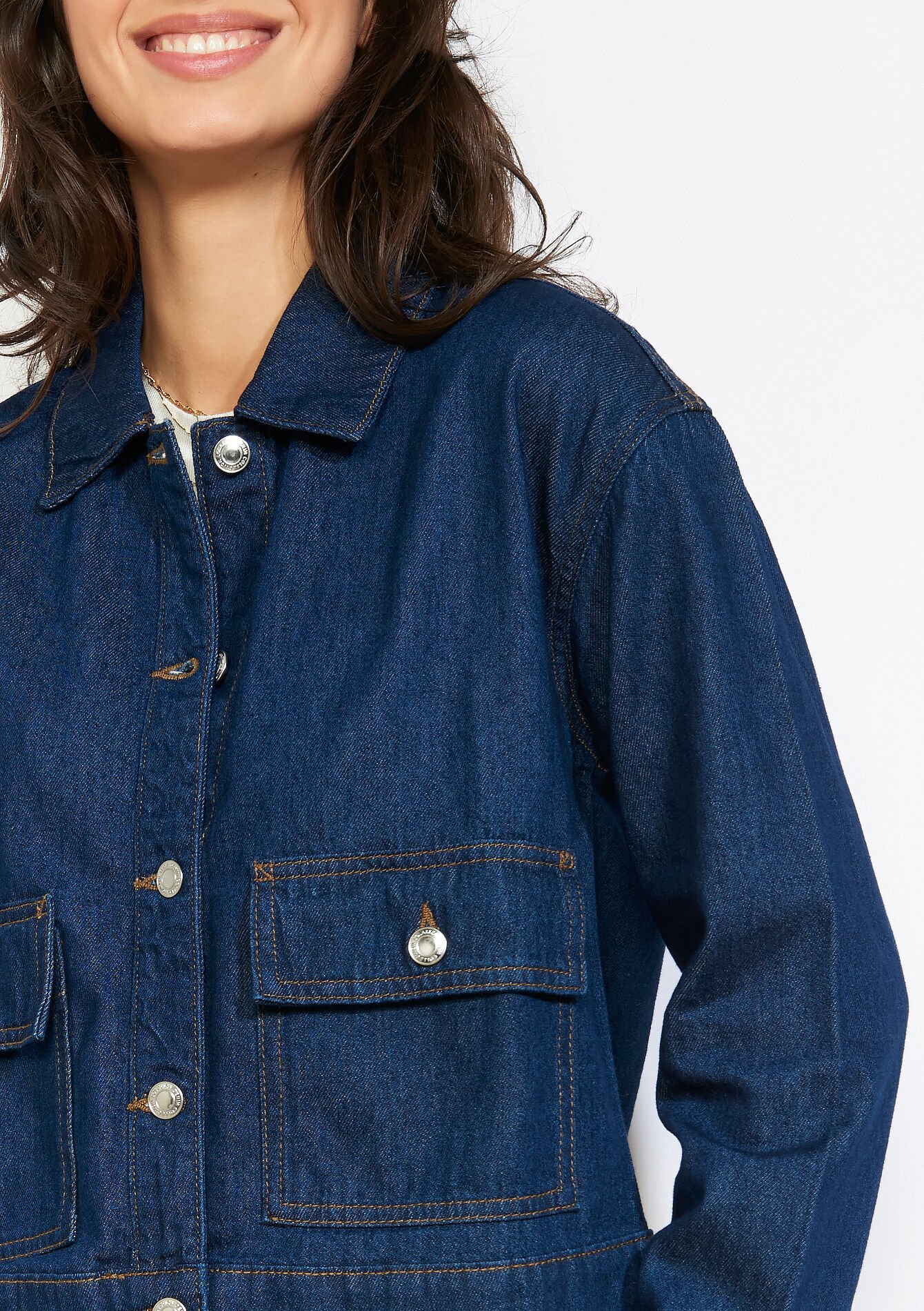 Veste droite en denim - DARK BLUE - 09101099_0501
