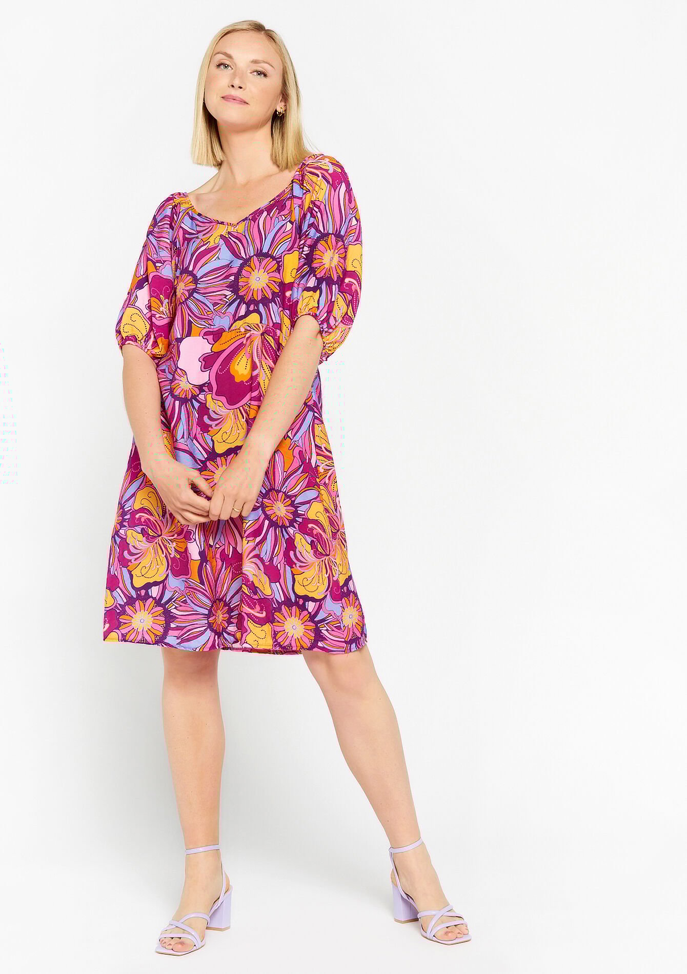 Midi-jurk met retroprint - PURPLE - 08602078_5902