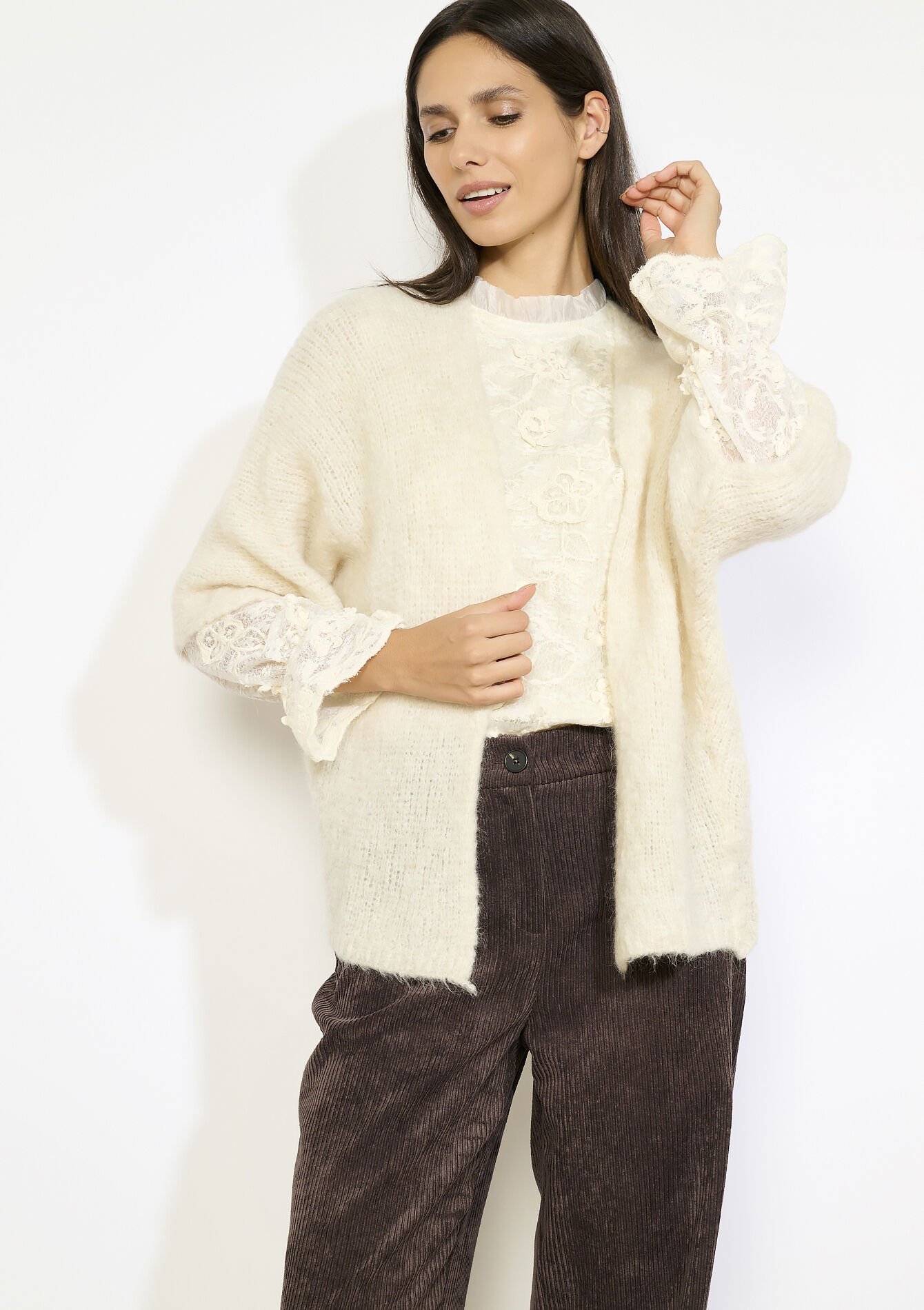 Losvallend gebreide vest, Losvallend gebreide vest - VANILLA WHITE - 04101371_1013