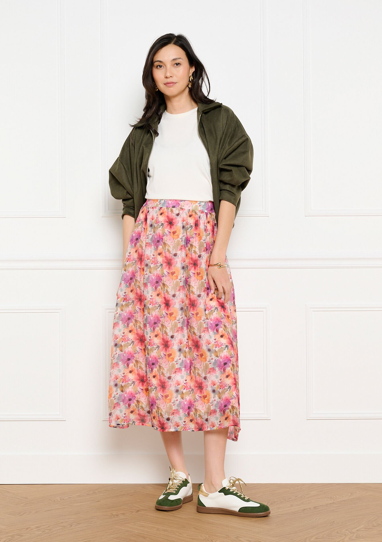 Jupe midi fluide imprimée - ORANGE BRIGHT - 07101499_1255