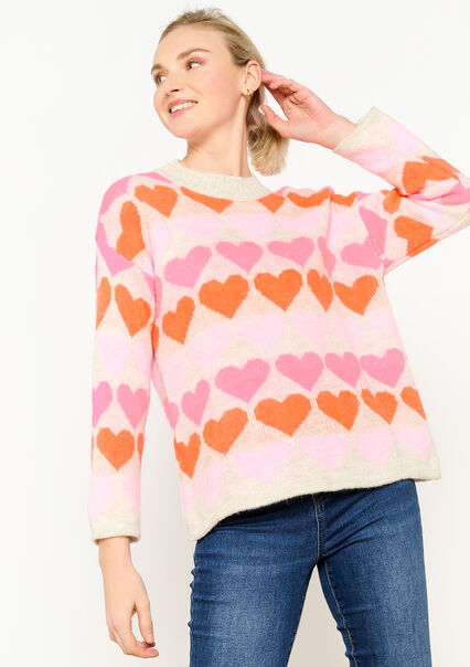 Jacquard pullover with hearts - LT BEIGE - 04006450_2527