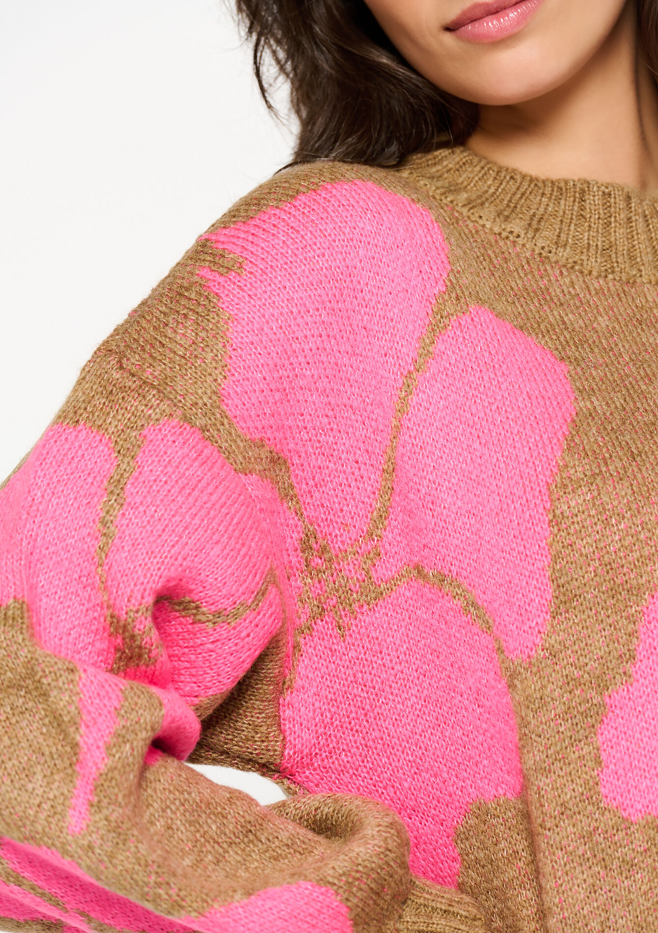 Jacquard trui met bloemenprint, Jacquard trui met bloemenprint - CAMEL GINGER - 04006342_3831