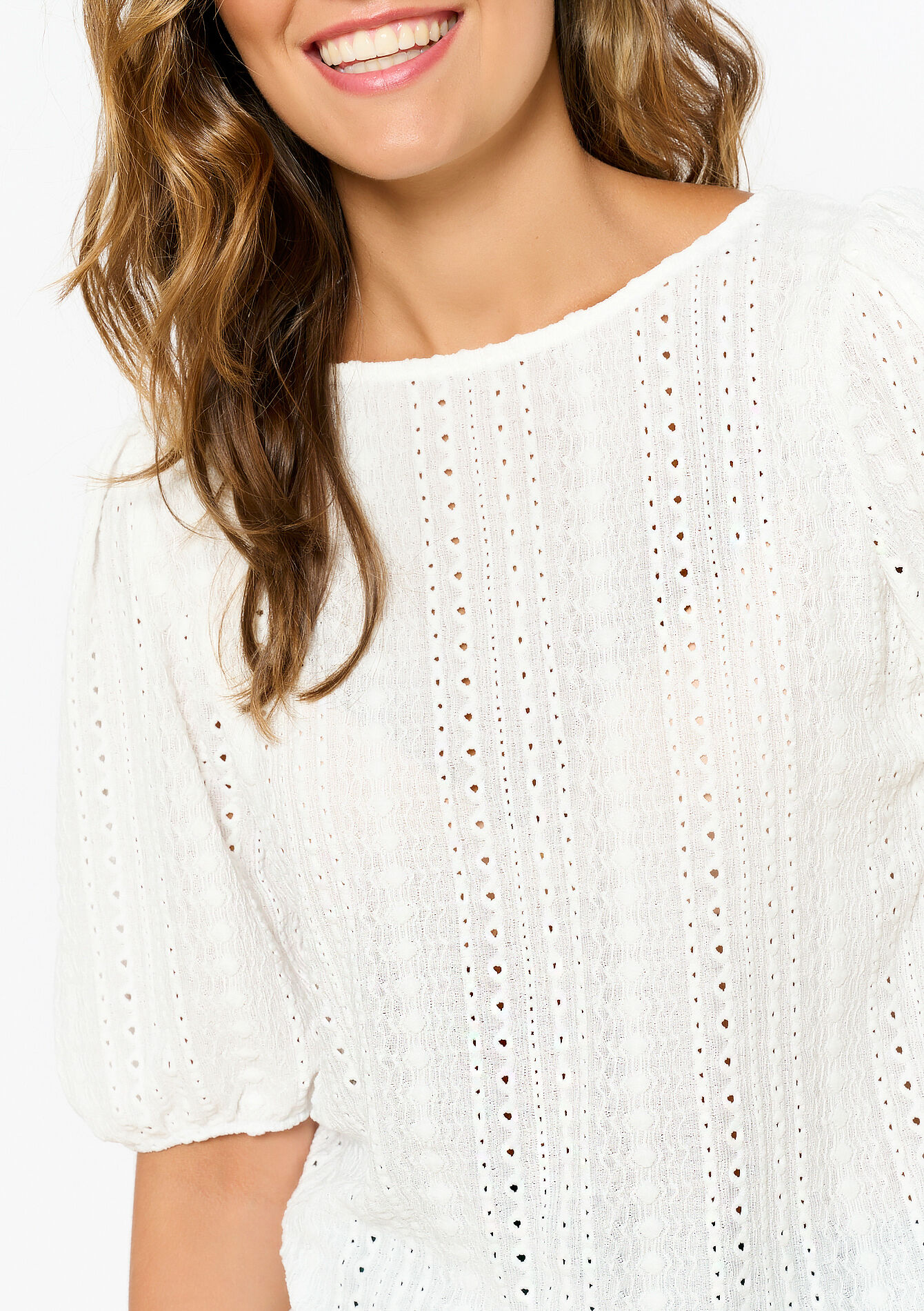 T-shirt with broderie anglaise, T-shirt with broderie anglaise - OPTICAL WHITE - 02301653_1019