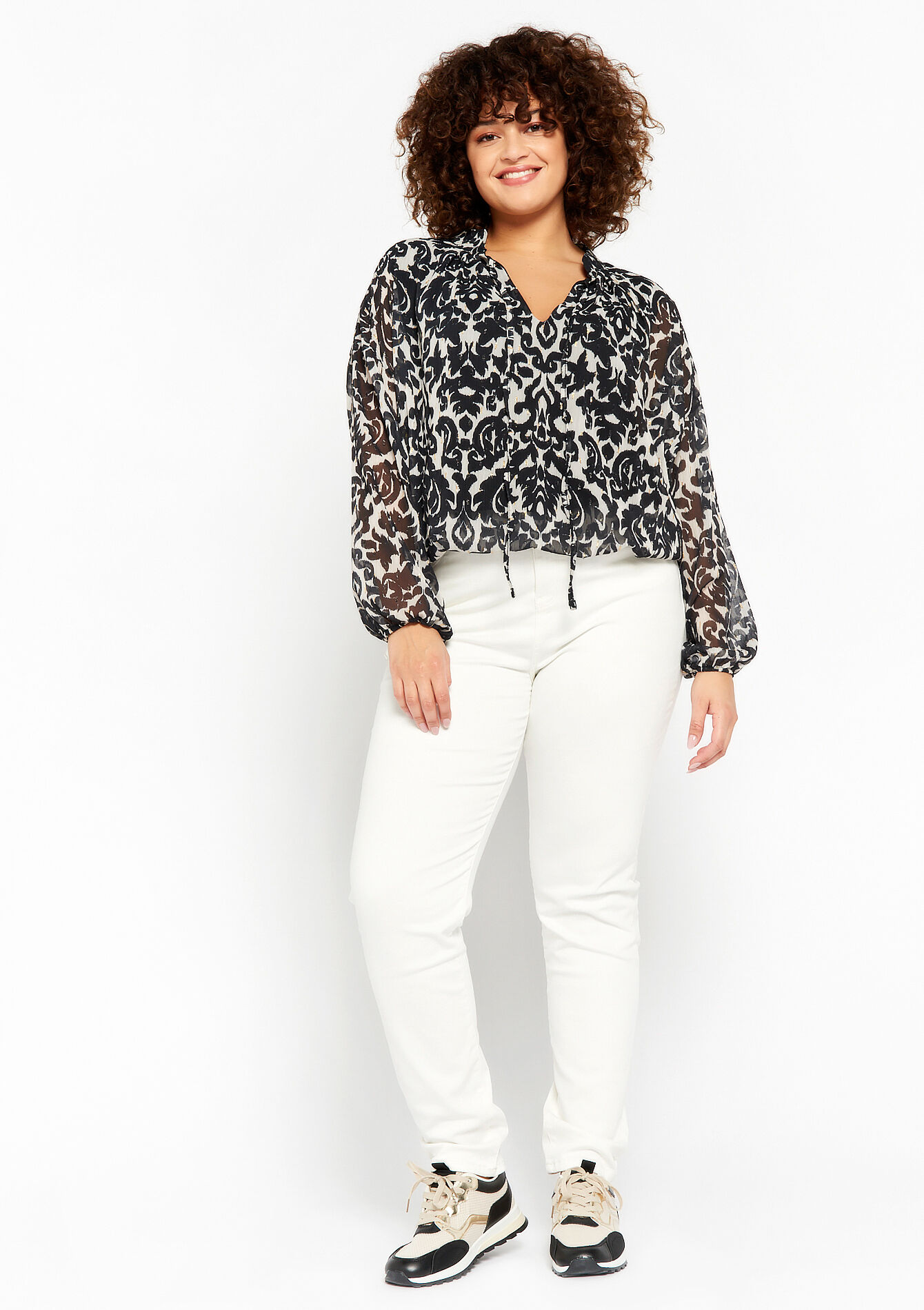 Blouse with floral print, Blouse with floral print - BLACK - 05702129_1119