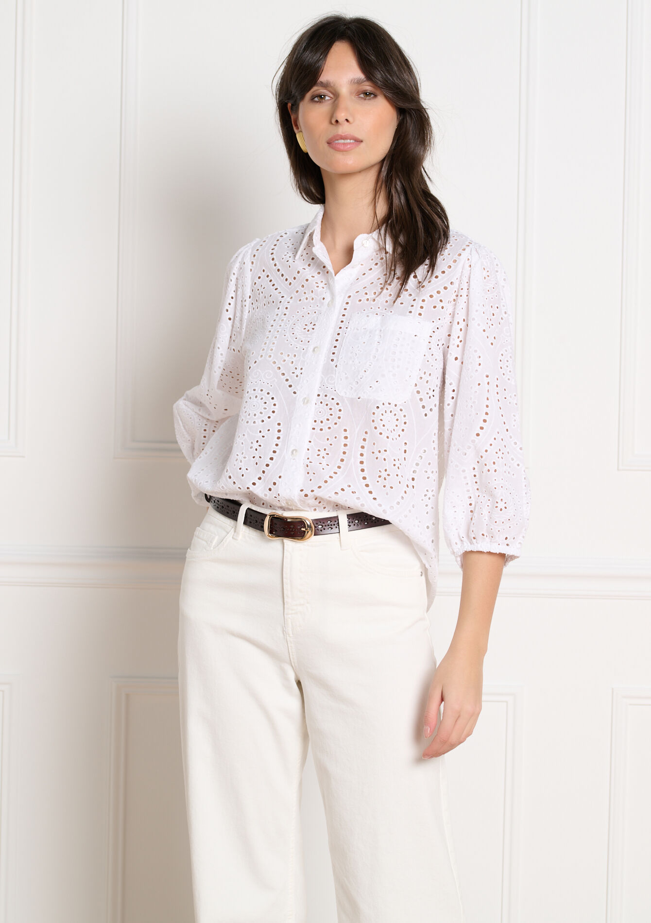 Broderie katoenen hemd - OPTICAL WHITE - 05702960_1019