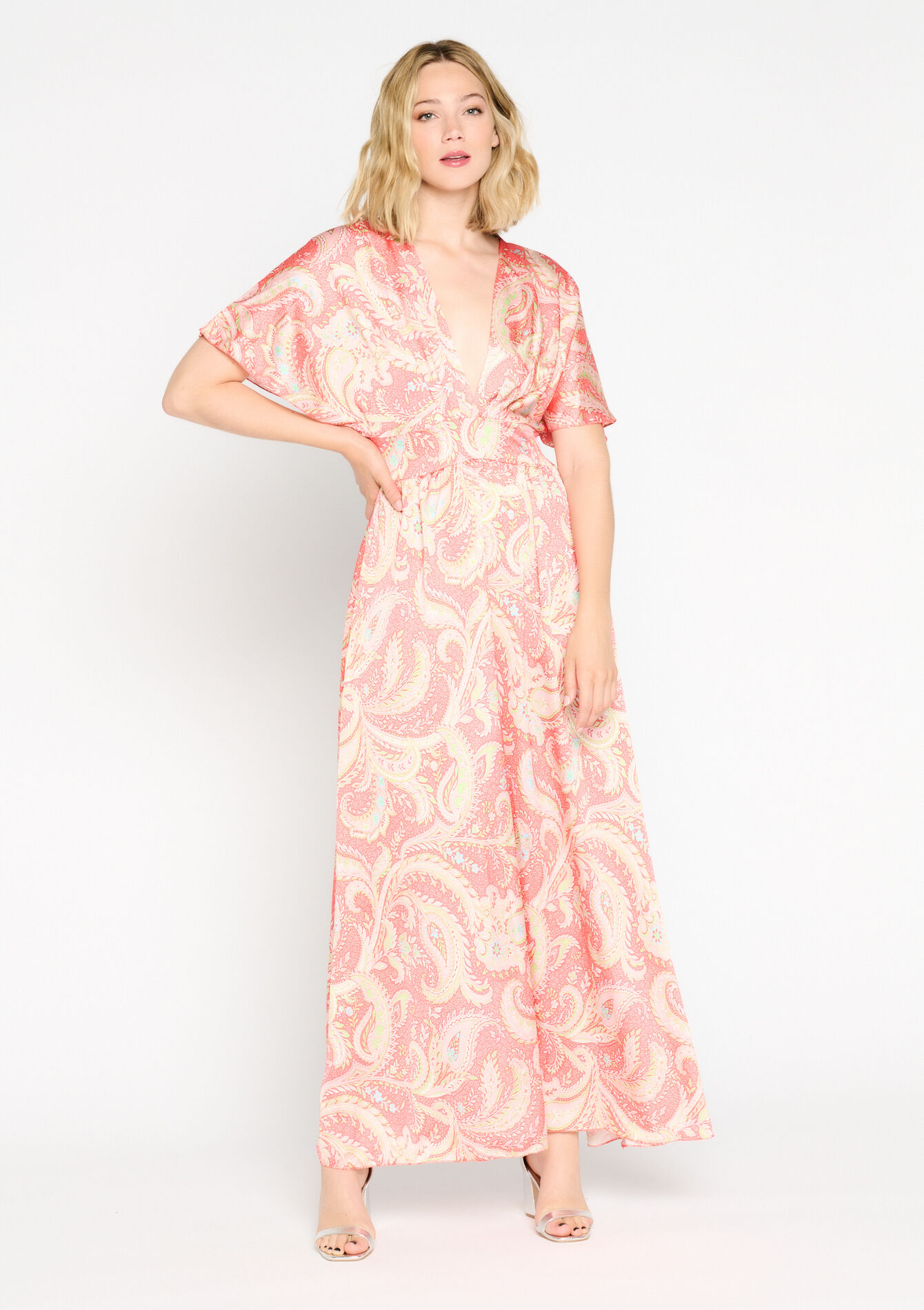 Robe longue à imprimé Paisley, Robe longue à imprimé Paisley - CORAL BRIGHT - 08602141_2007
