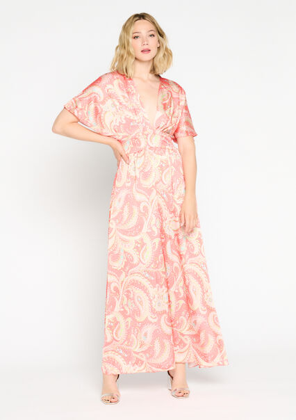 Maxi dress with paisley print - CORAL BRIGHT - 08602141_2007