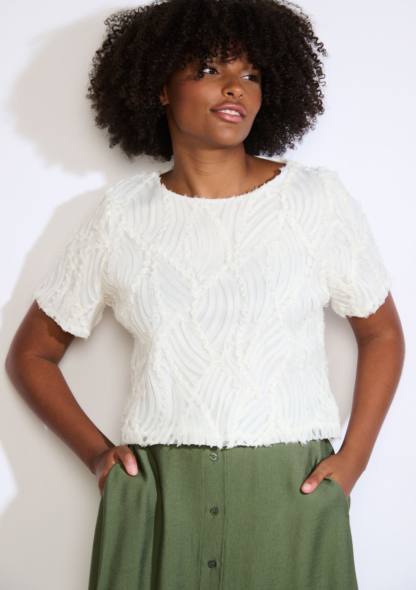 Textuur top met korte mouwen - OFFWHITE - 02301898