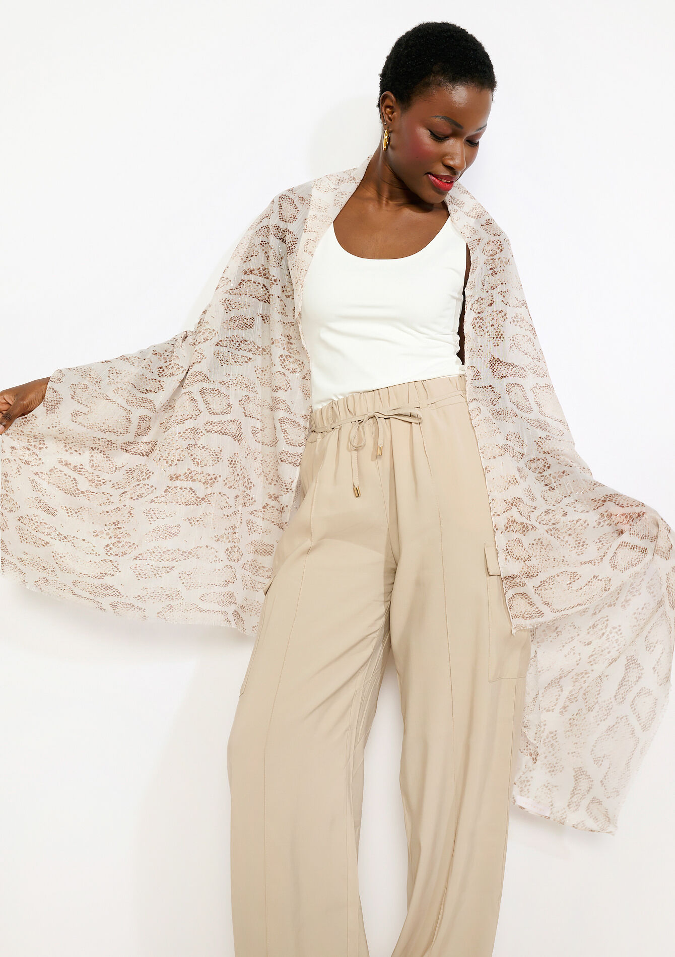 Luchtige sjaal met reptielprint, , back