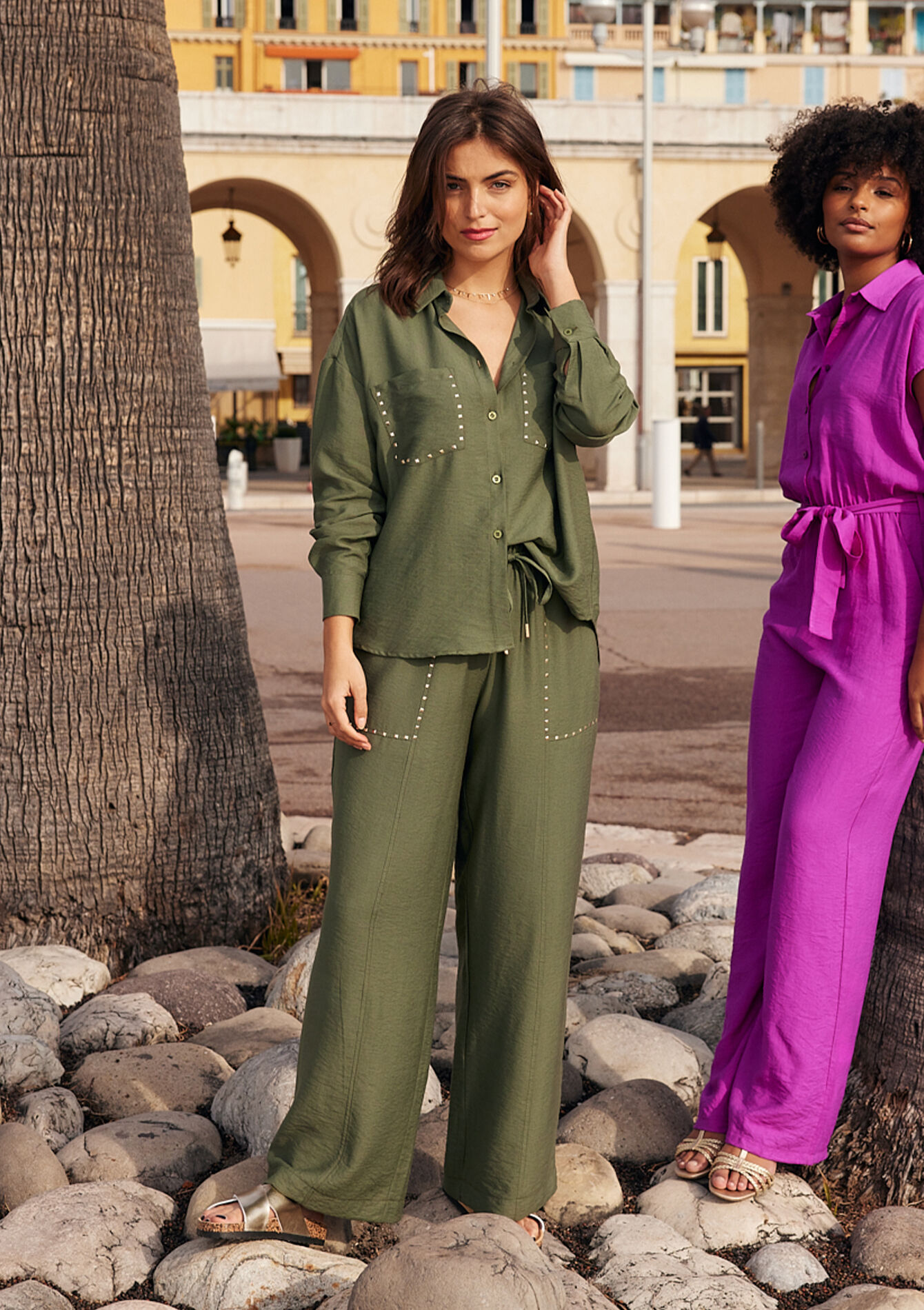 Broek met studs, Broek met studs - KHAKI MED - 1101611