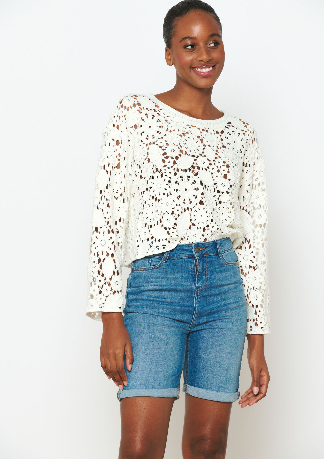 Short long en denim, , back