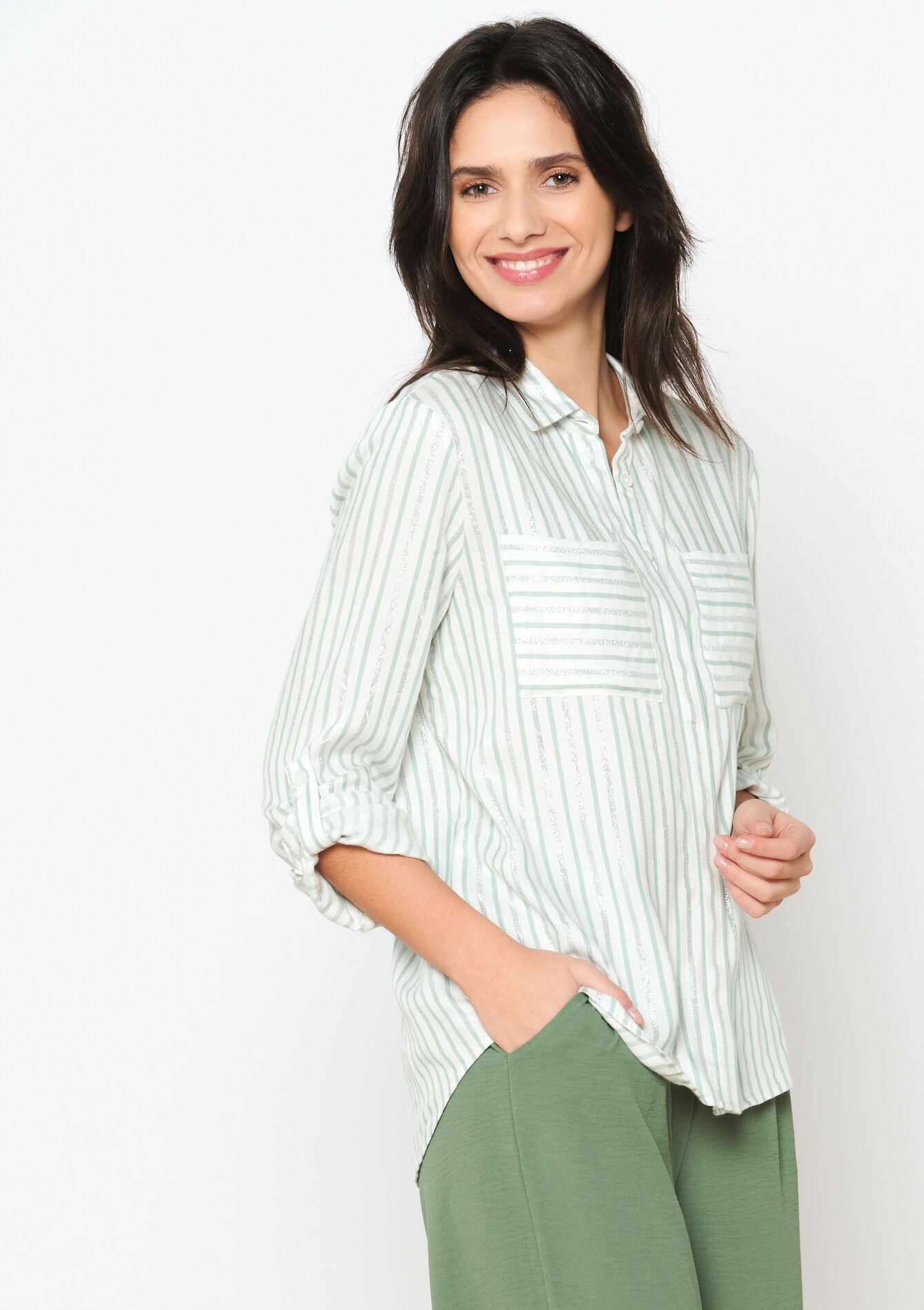 Striped shirt with lurex, Striped shirt with lurex - KHAKI FADED - 05702406_4326