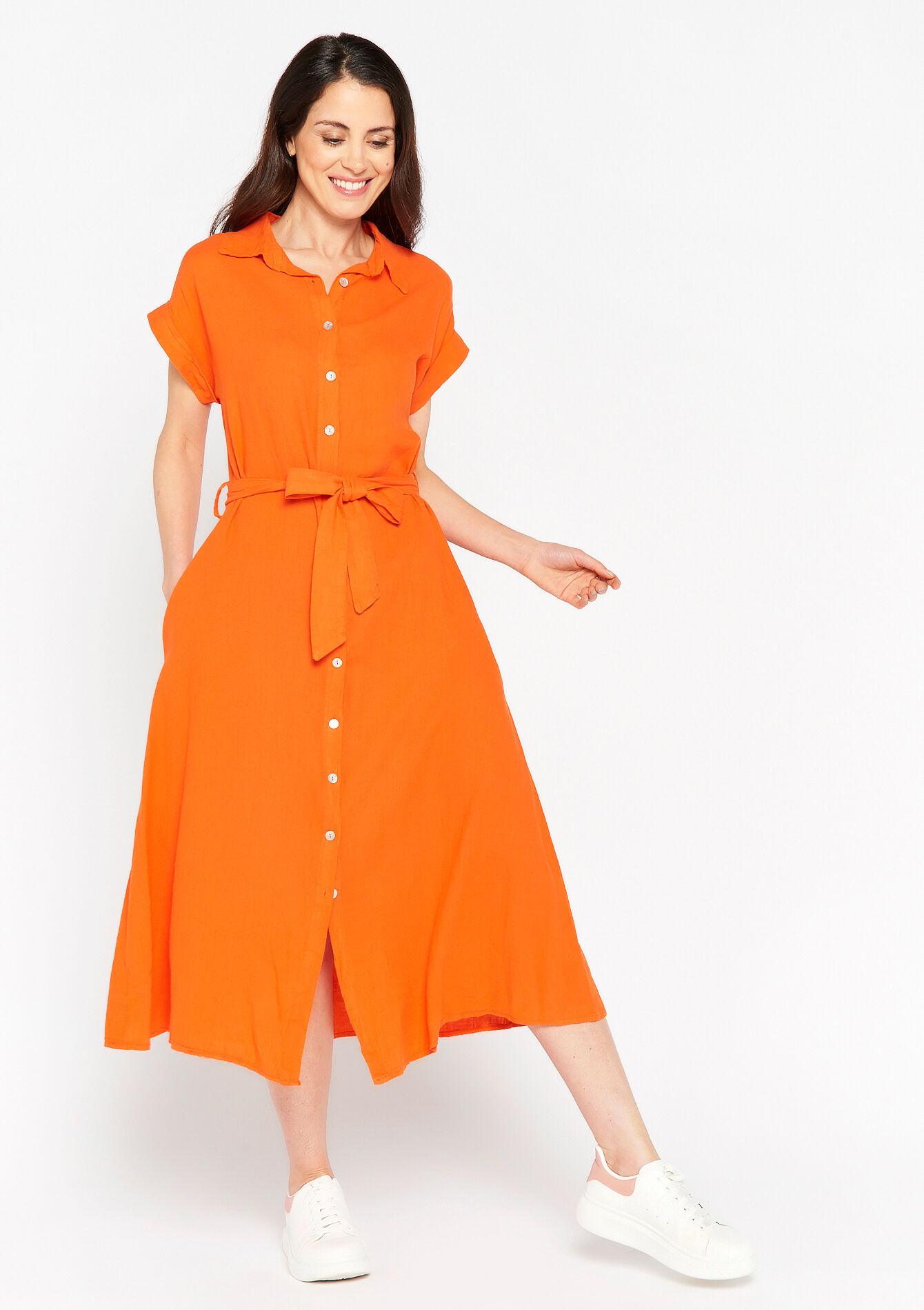 Linnen hemdjurk, Linnen hemdjurk - ORANGE MANGO - 08601990_2575