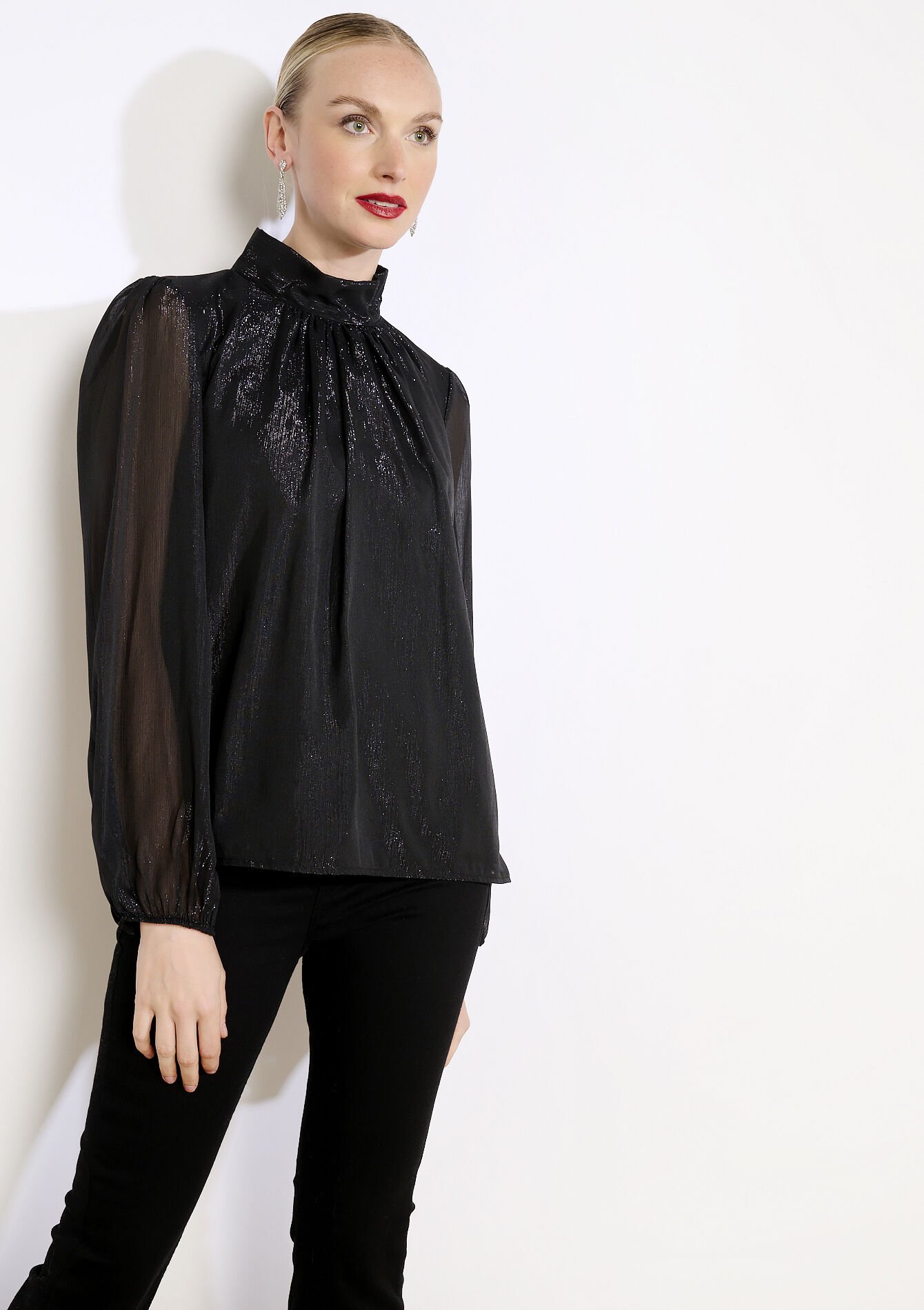 Blouse fluide à col montant, , detail_model