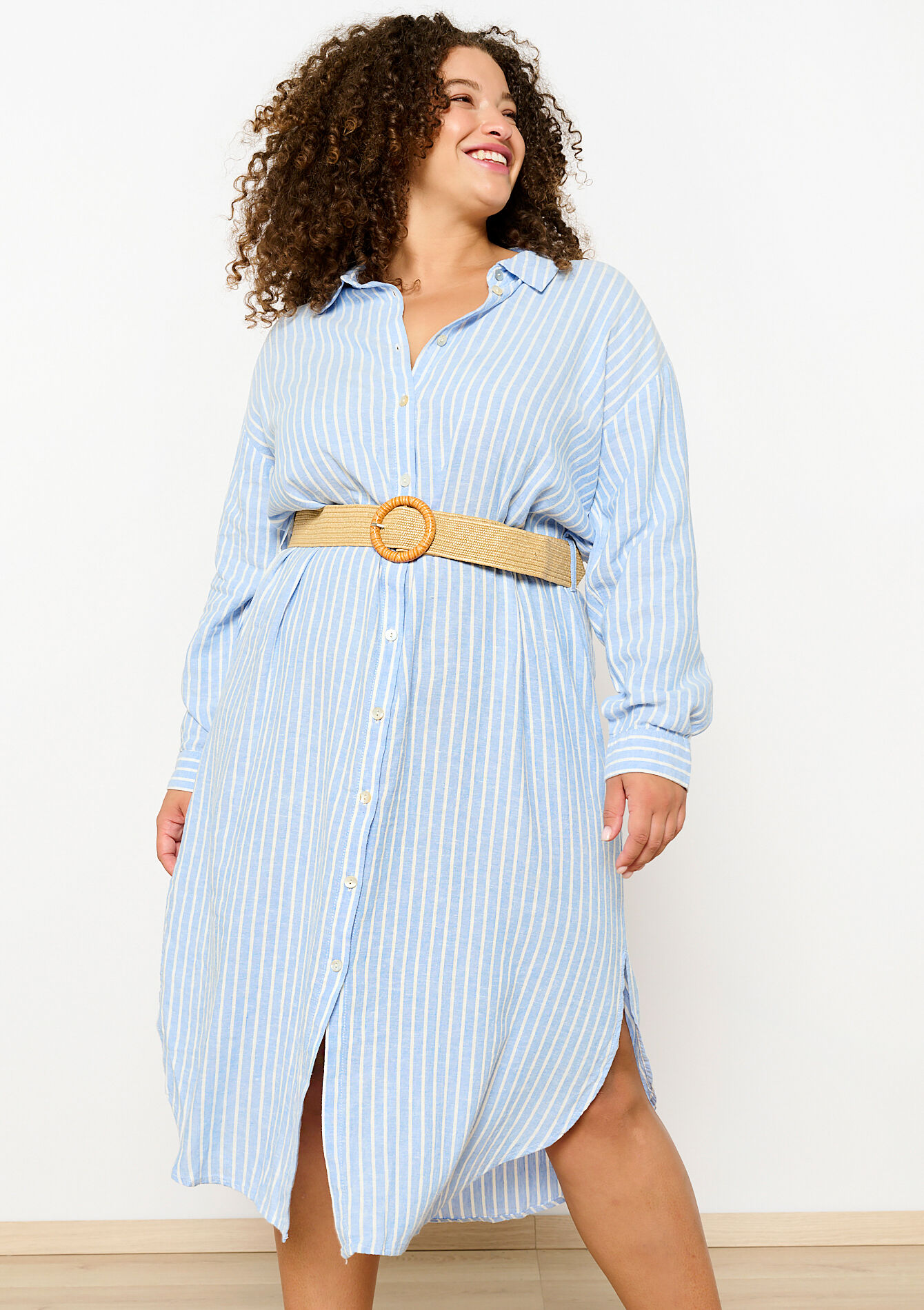 Gestreepte hemdjurk met riem, Gestreepte hemdjurk met riem - PASTEL BLUE - 08602225_751