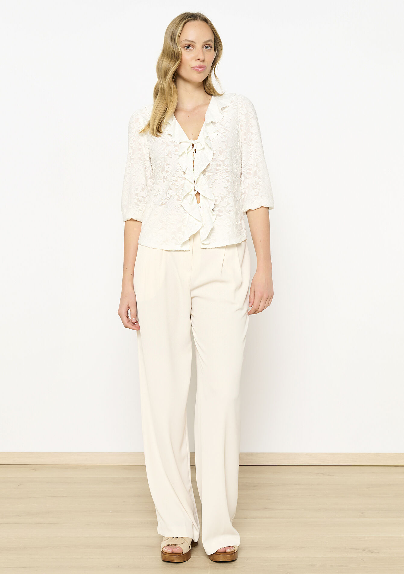 Kanten top met ruches, Kanten top met ruches - OFFWHITE - 02301757_1001