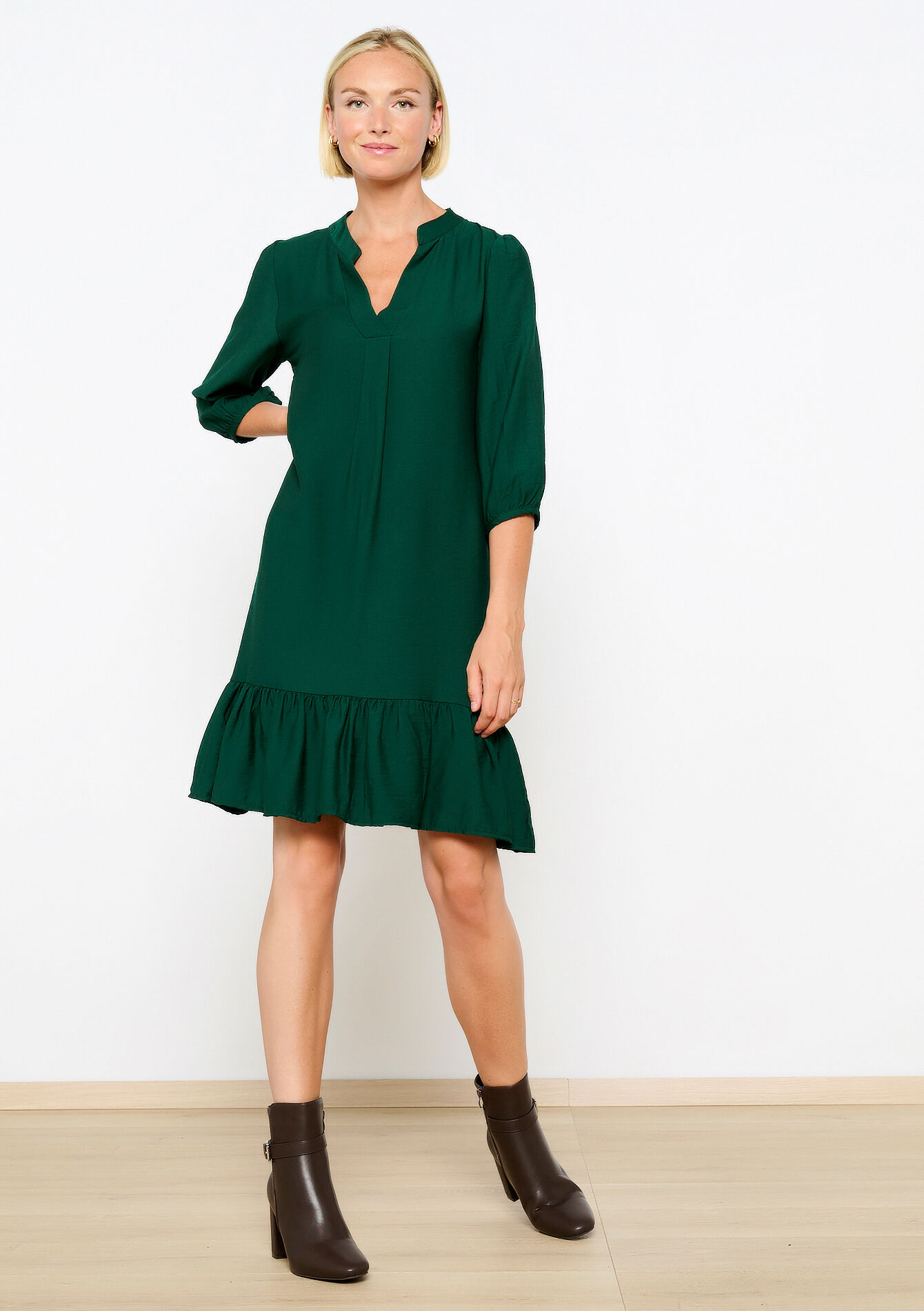 Robe évasée avec fronces, Robe évasée avec fronces - BOTTLE GREEN - 08103852_1778