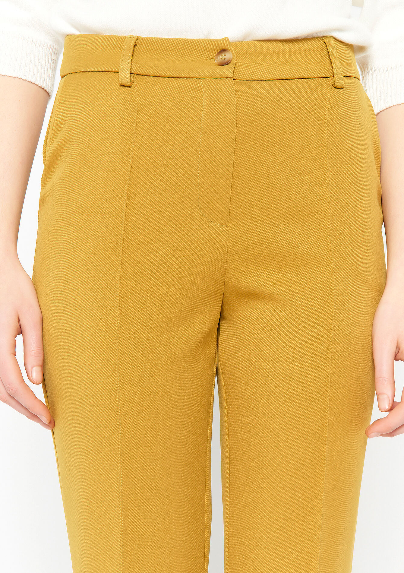 Flared broek in keperstof, Flared broek in keperstof - GREEN MOSS - 06100498_4504