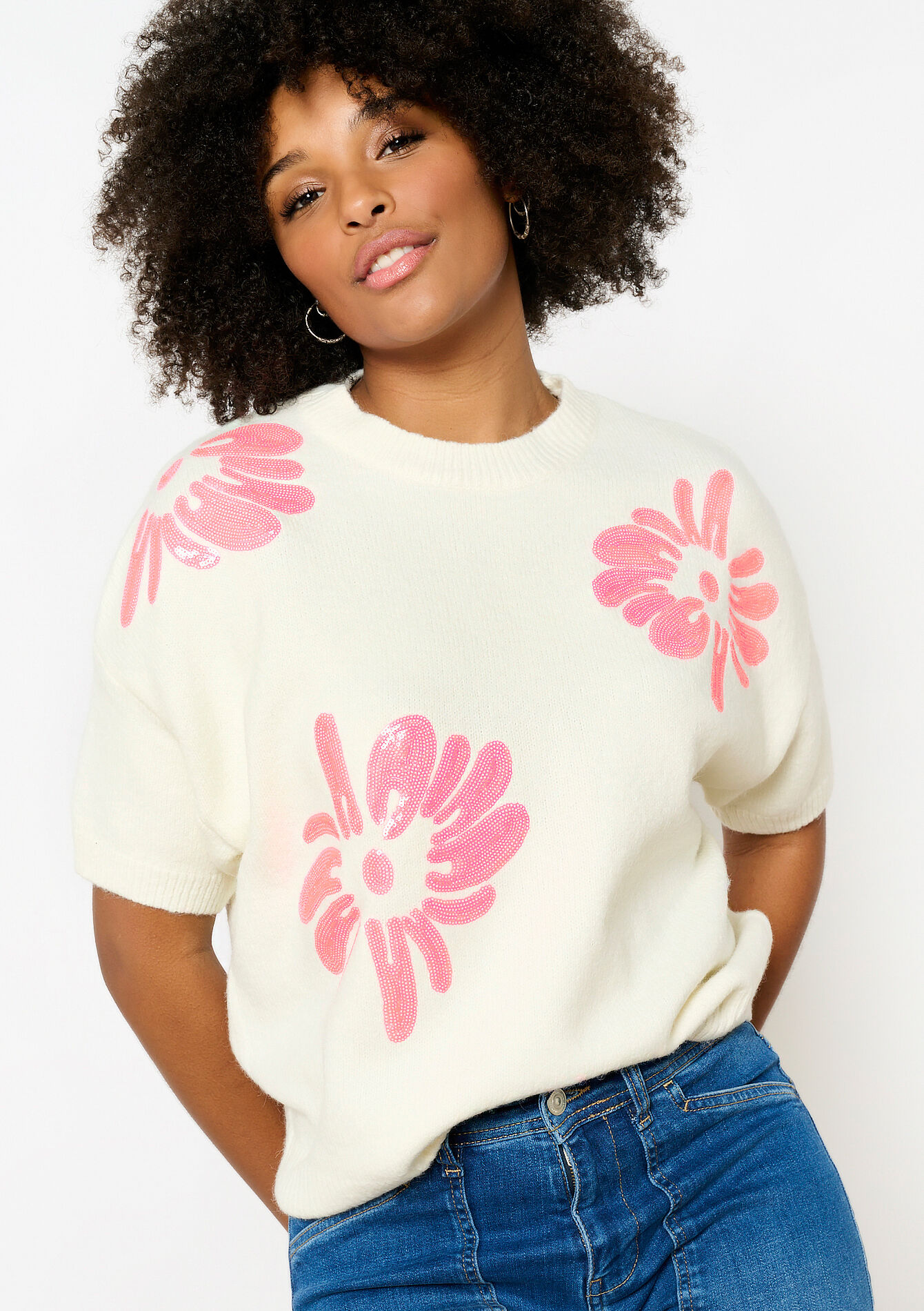 Geborduurde bloemen trui, Geborduurde bloemen trui - OFFWHITE - 04006843_1001