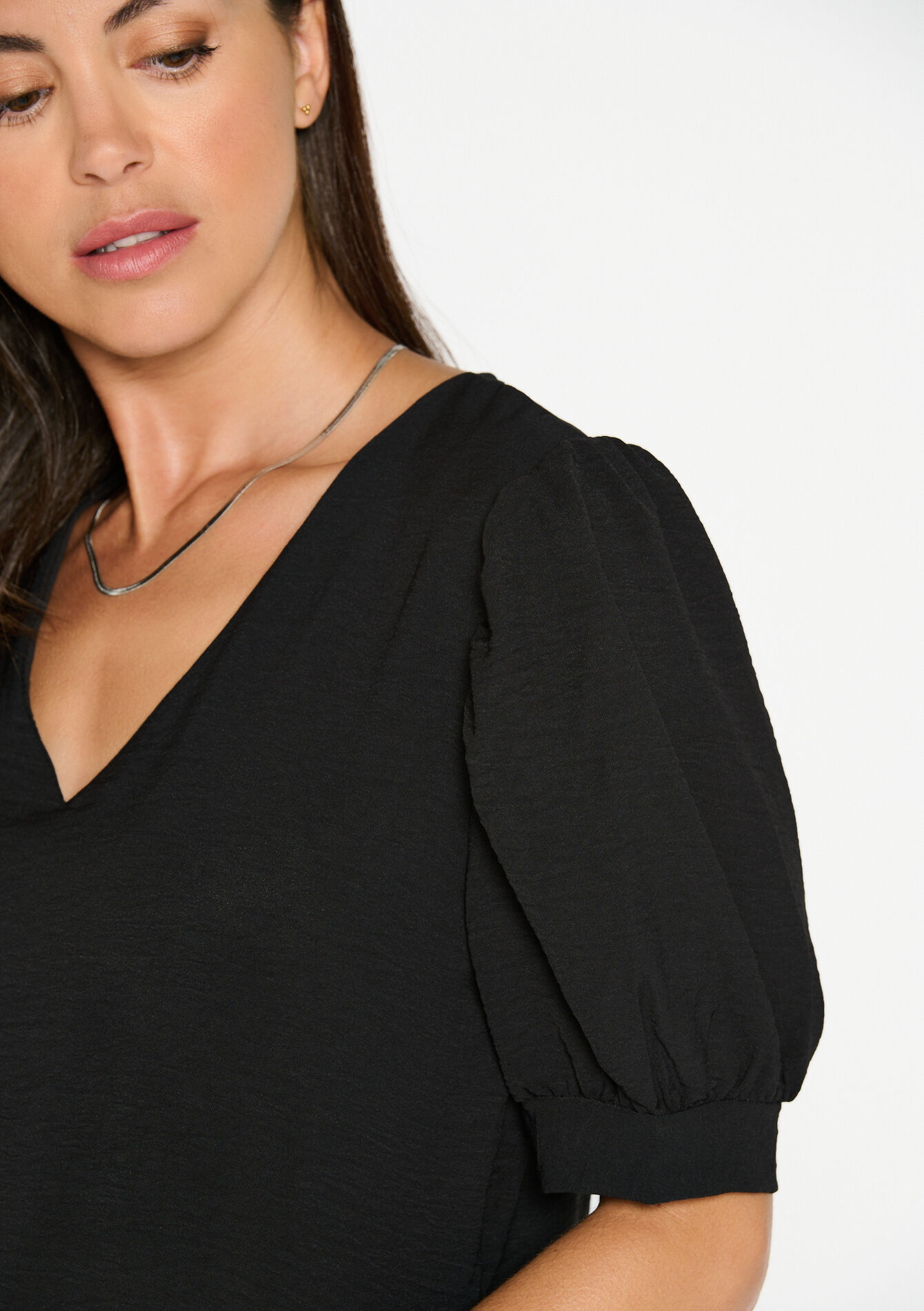 Rechte jurk met pofmouwen, Rechte jurk met pofmouwen - BLACK - 08103312_1119