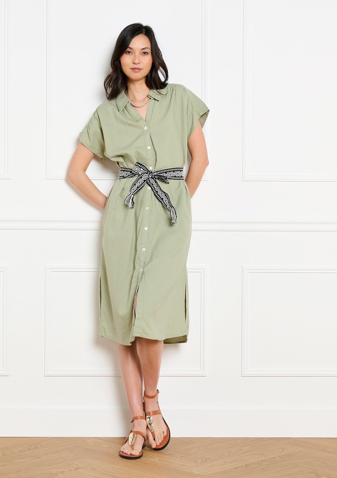 Robe chemise midi boutonnée, , hi-res