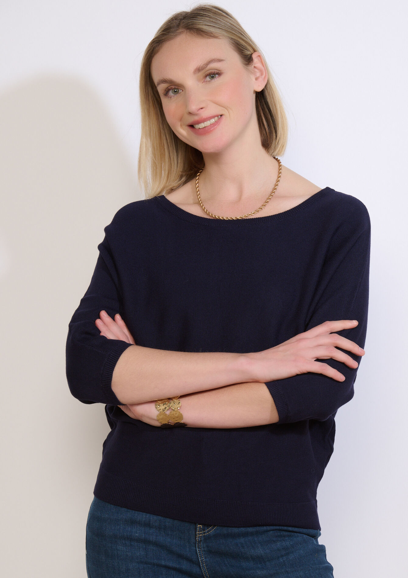 Losse trui met boothals - NAVY BASIC - 04007018_2723