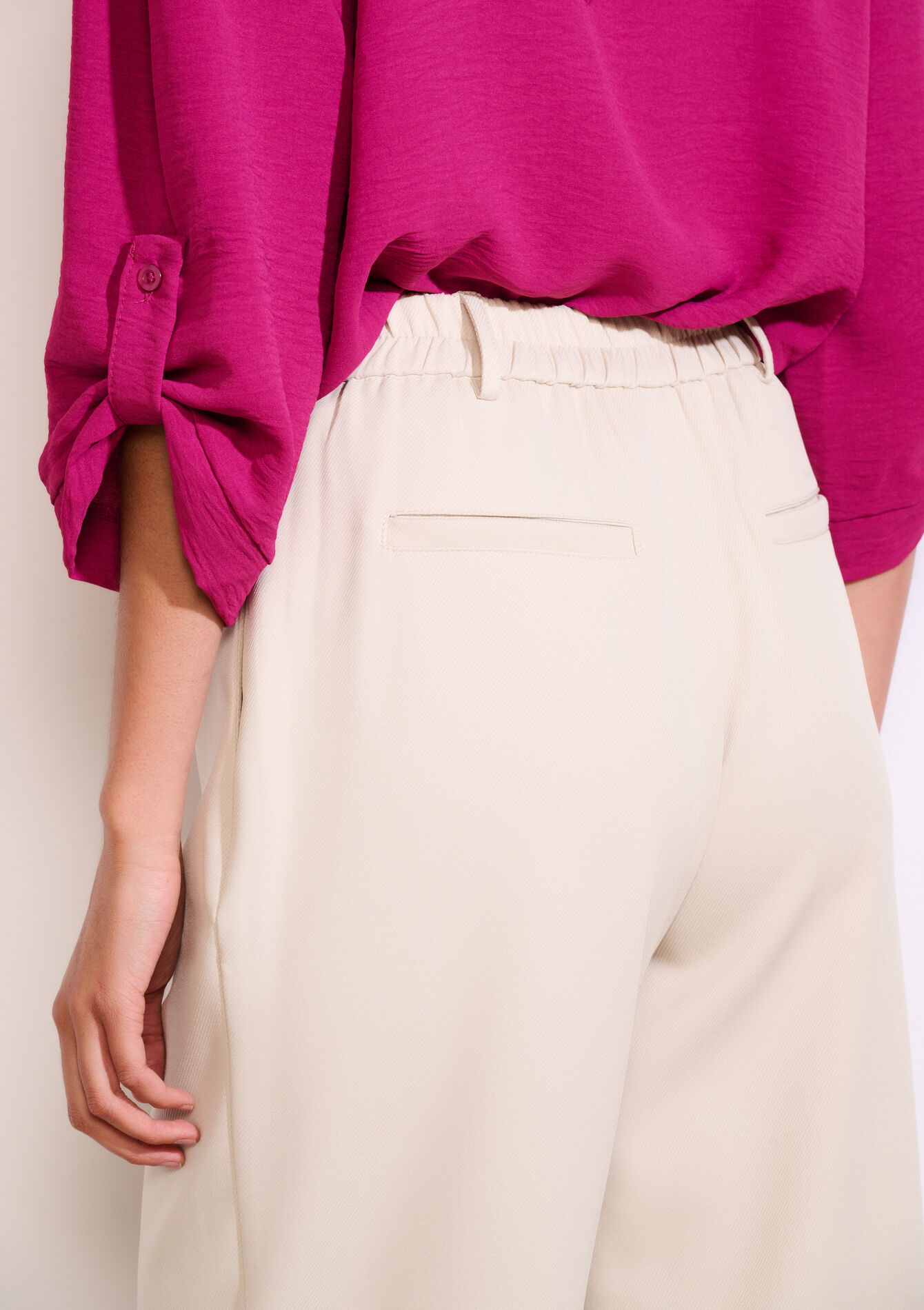 Wijde broek in twill - VANILLA WHITE - 06601045_1013