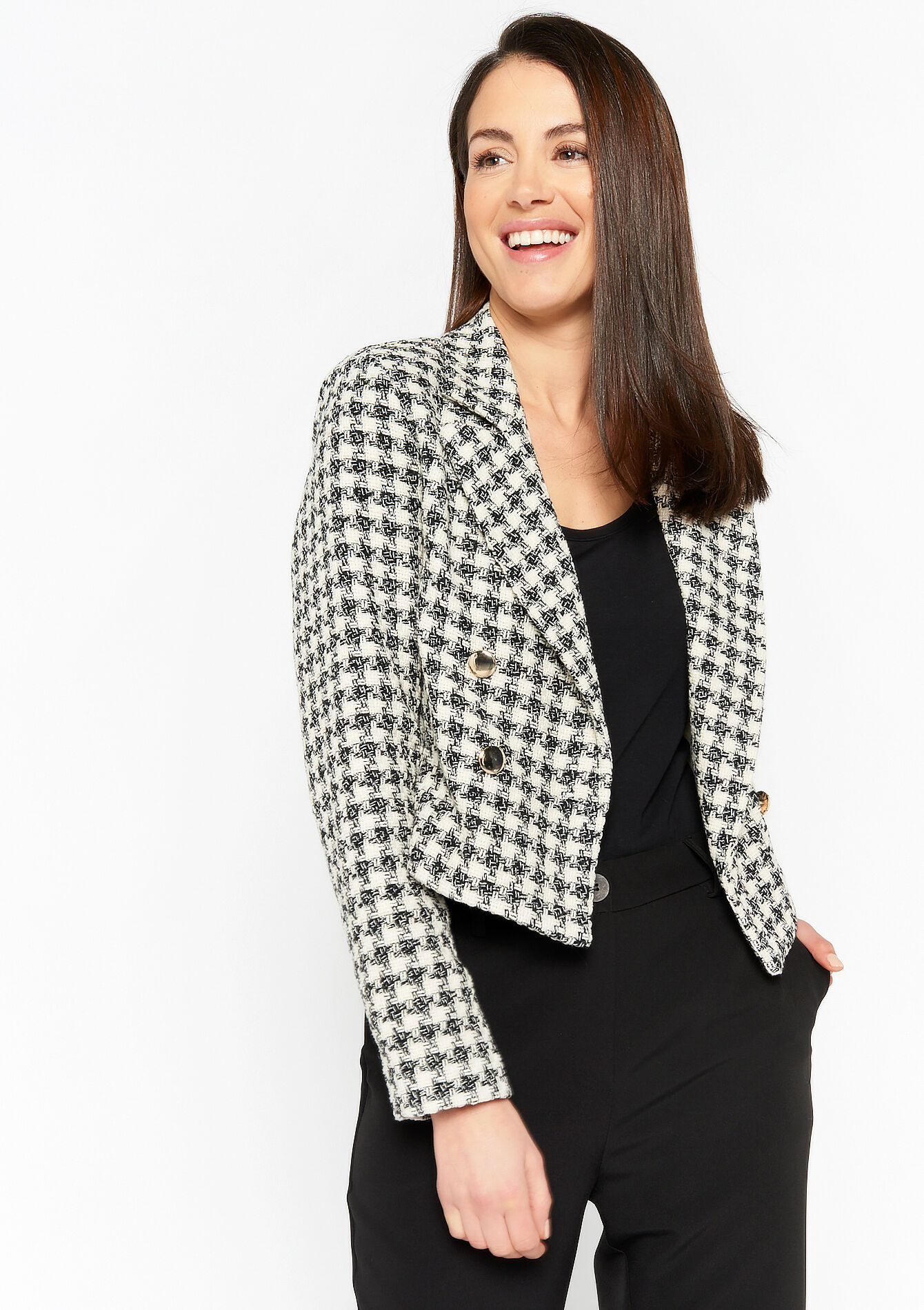 Korte tweed blazer, Korte tweed blazer - BLACK - 09100764_1119