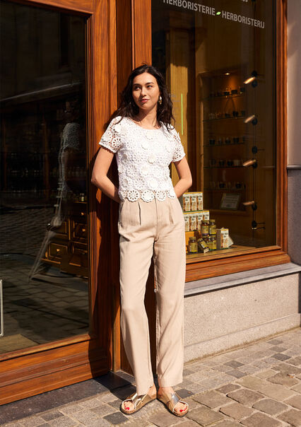 Tailored linen trousers - LIGHT TAUPE - 06100574_2572