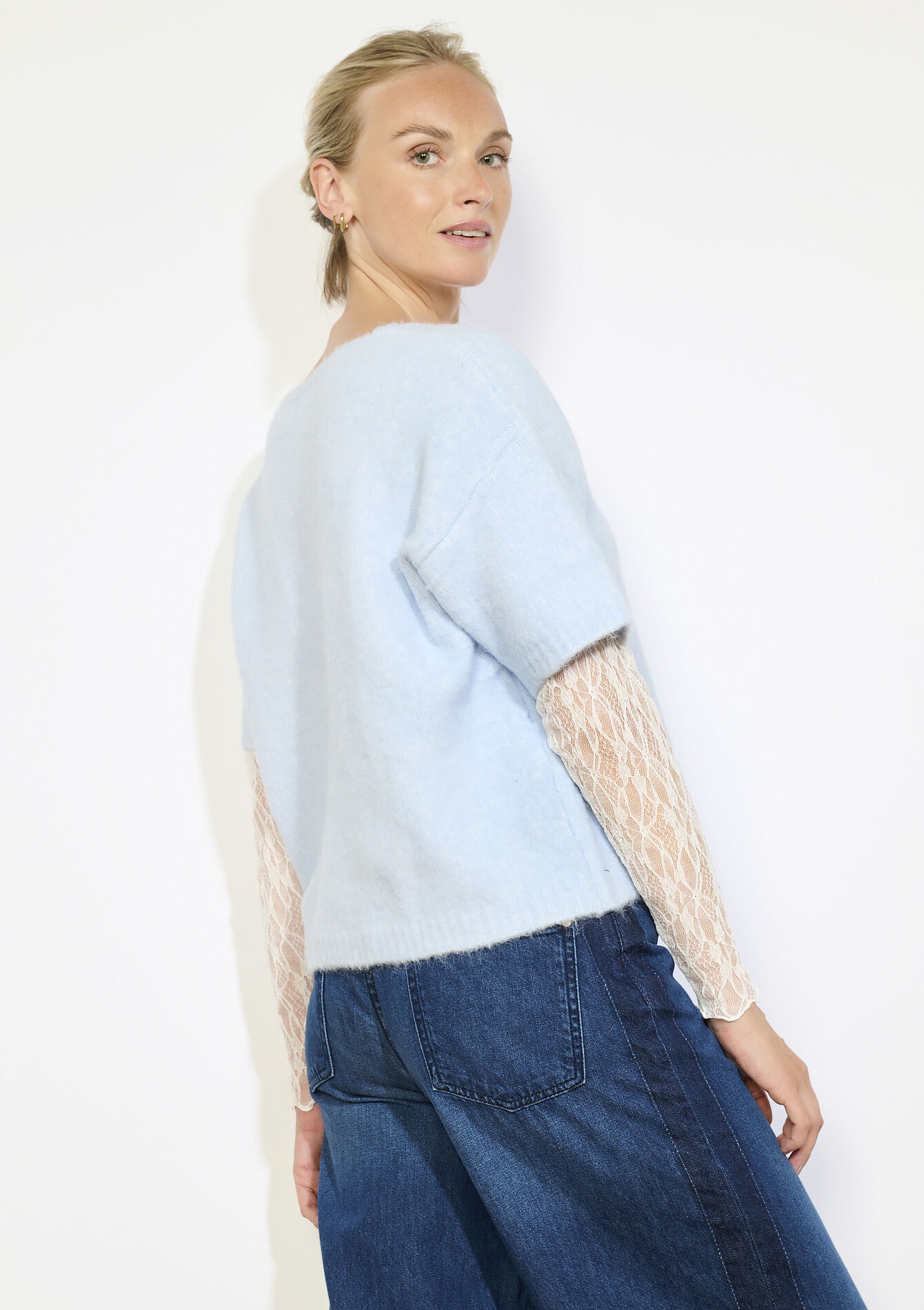 Pluizige trui met kanten lagen, Pluizige trui met kanten lagen - LT BLUE - 04007081_2519