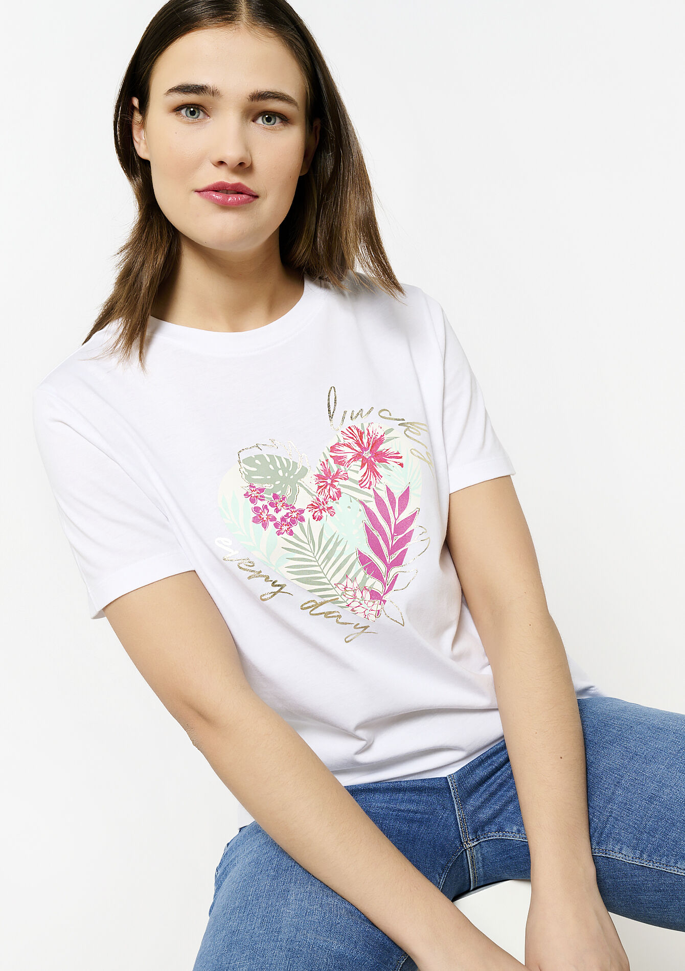 Katoenen T-shirt met kunstwerk, Katoenen T-shirt met kunstwerk - REAL WHITE - 02301673_2509