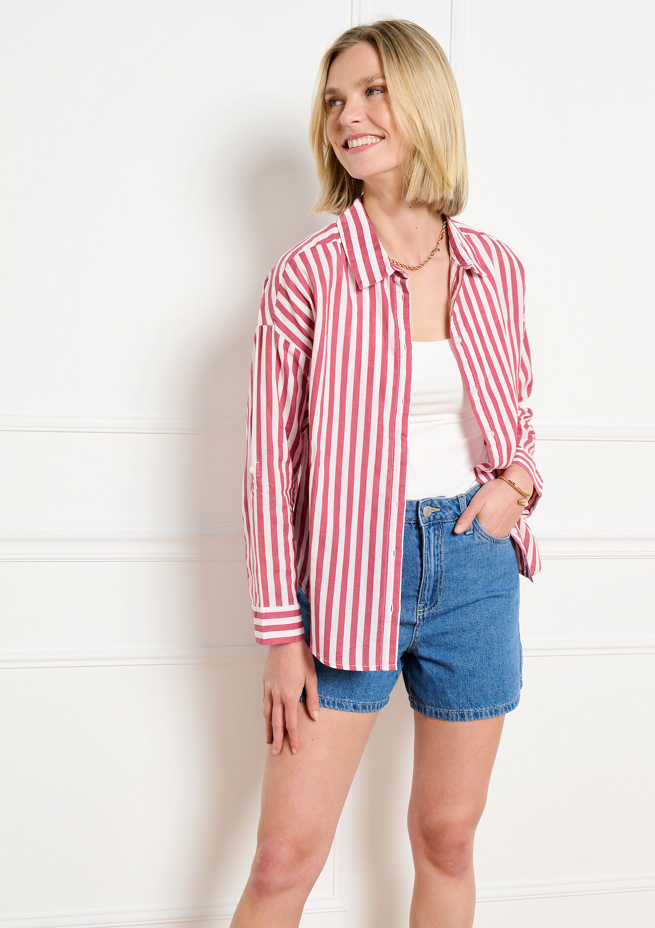 Los vallend gestreept hemd - COSMETIC PINK - 05702968_5733