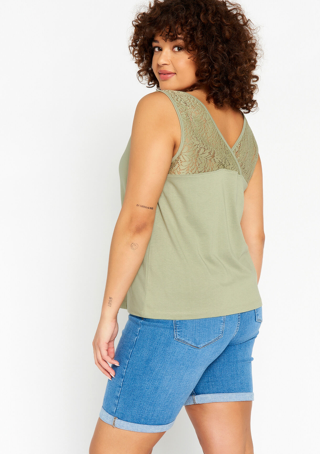 Top with lace - KHAKI MED - 02200341_4327
