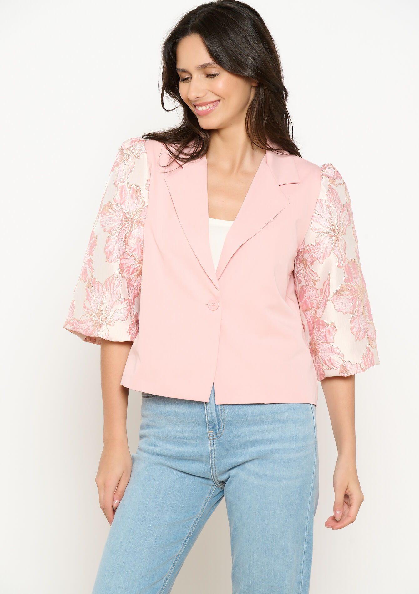 Jas met jacquardmouwen - LIGHT PINK - 09101062_1303