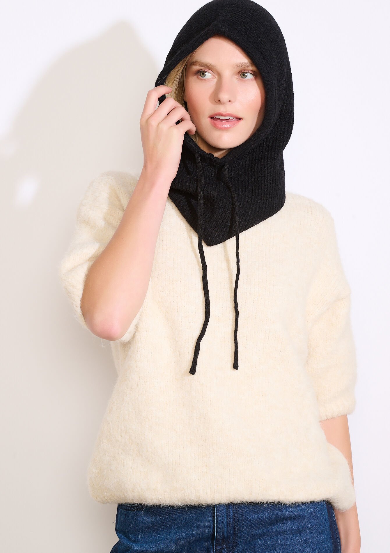 Geribde balaclava met koordjes, , detail_model