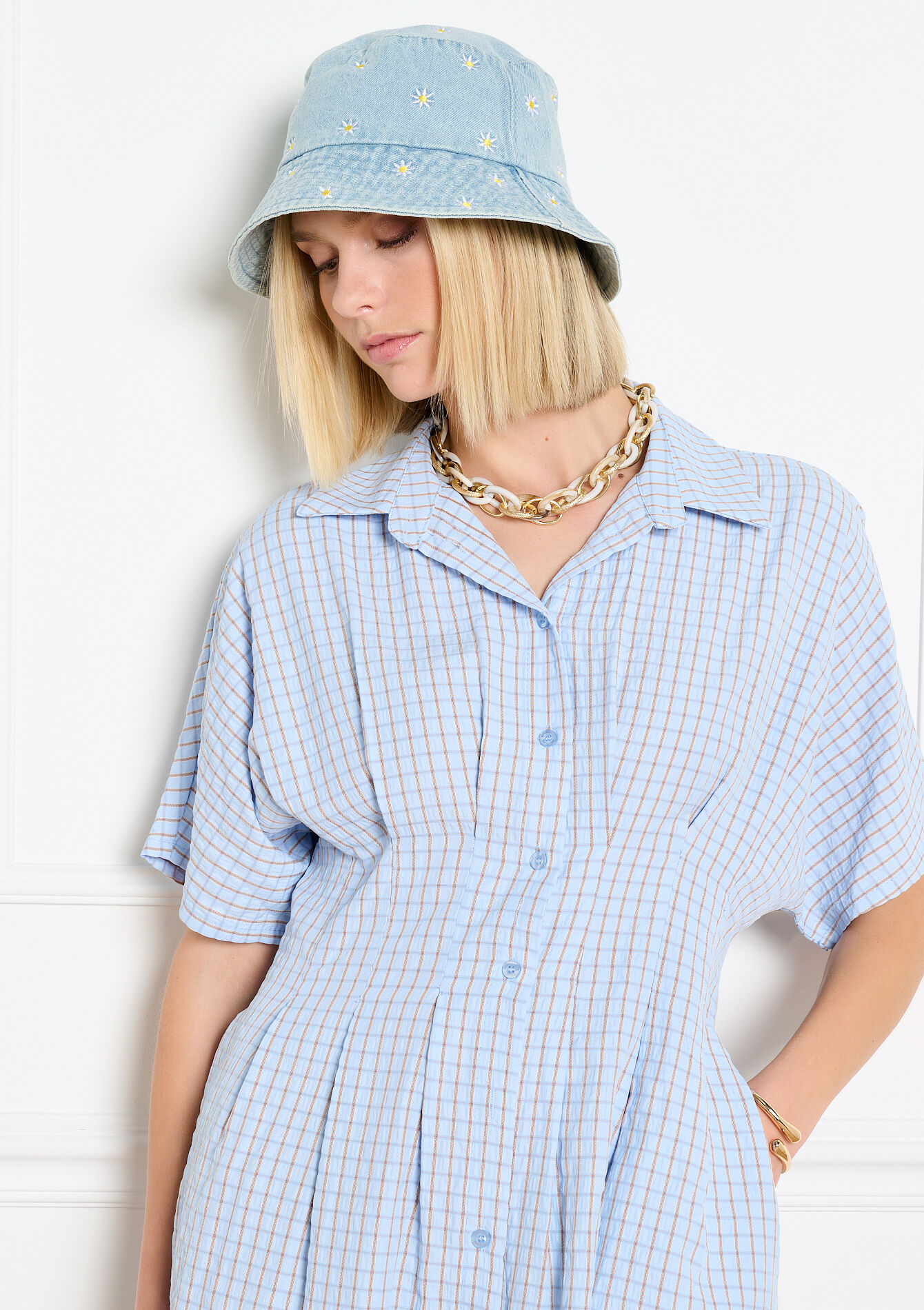 Bob en denim brodé - BLUE BLEACHED - 17002296_0502