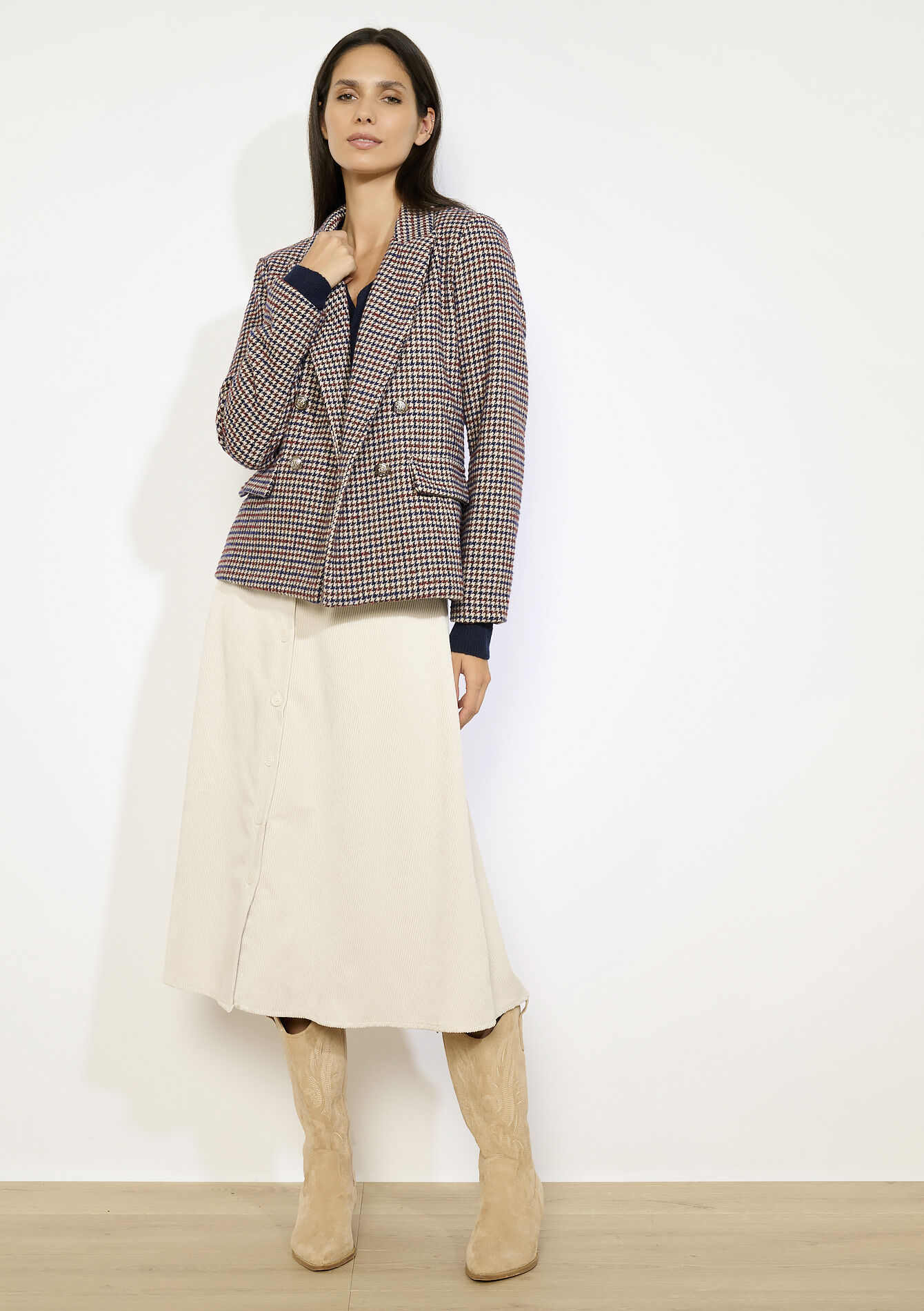 Geruite double-breasted blazer, Geruite double-breasted blazer, , back