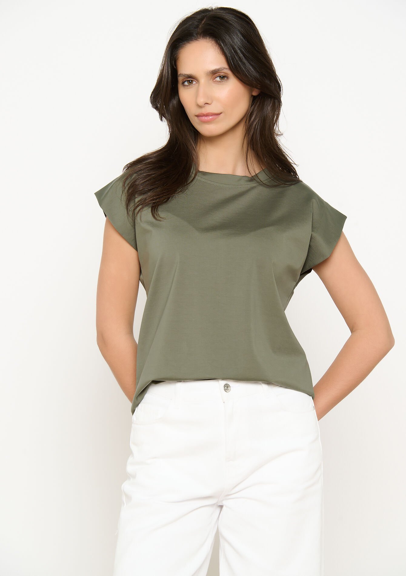 T-shirt met kapmouwen, T-shirt met kapmouwen - KHAKI FADED - 02301831_4326