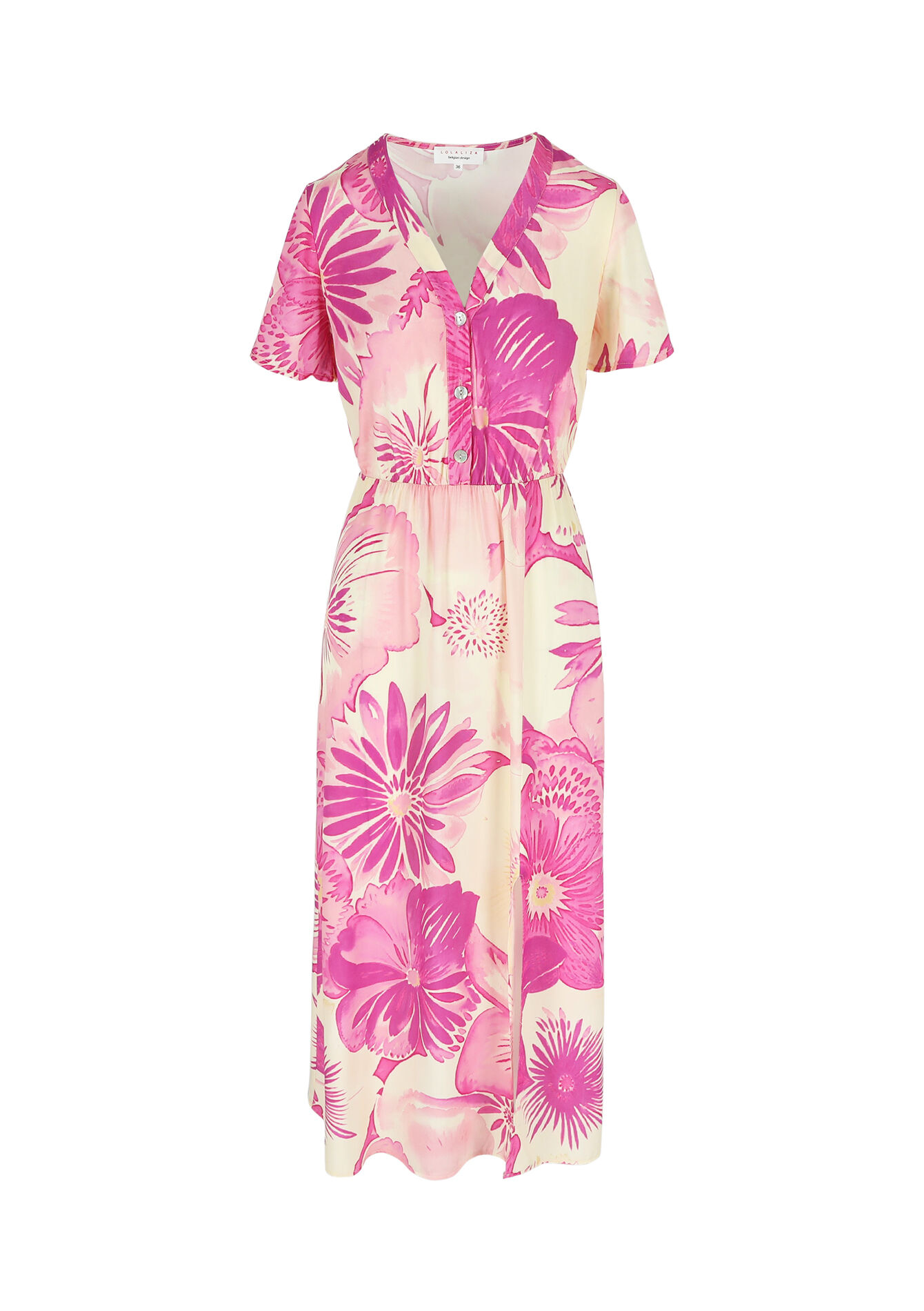 Robe longue à imprimé fleuri - FUCHSIA - 08103671_5626