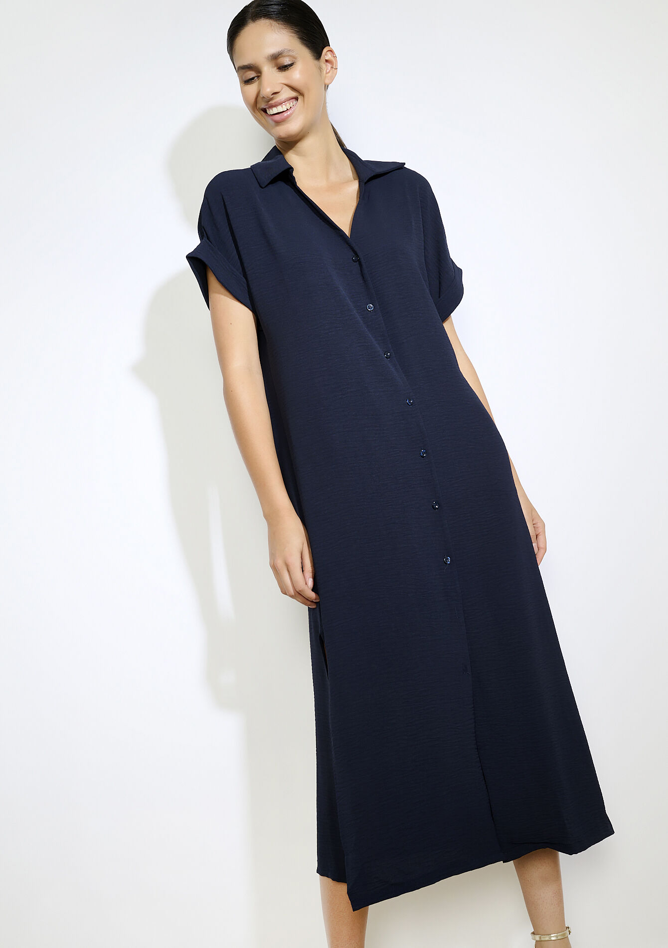 Robe-chemise en tissu crêpé, Robe-chemise en tissu crêpé - KHAKI MED - 08104037