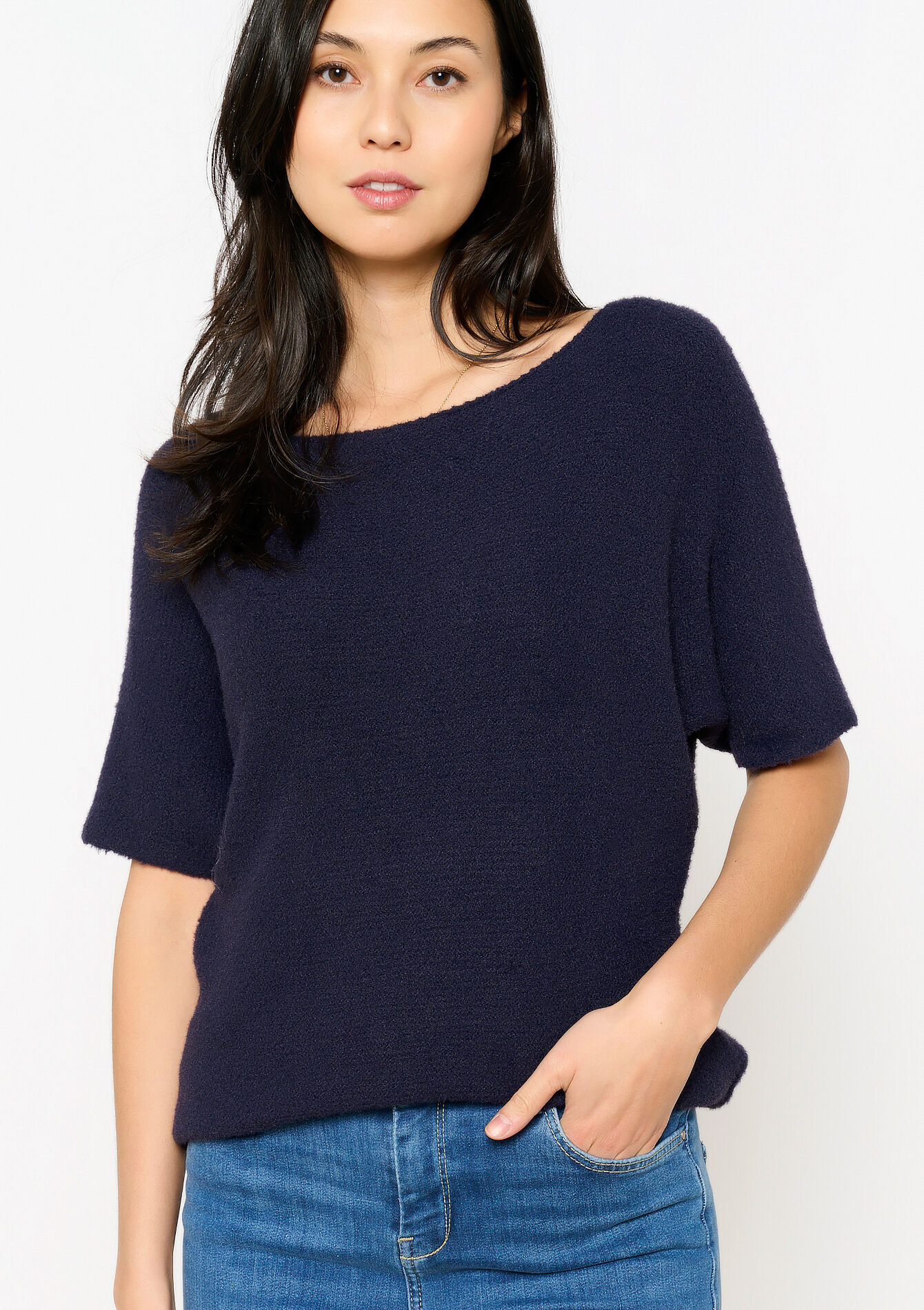 Pull en maille poilue - NAVY BASIC - 04006864_2723