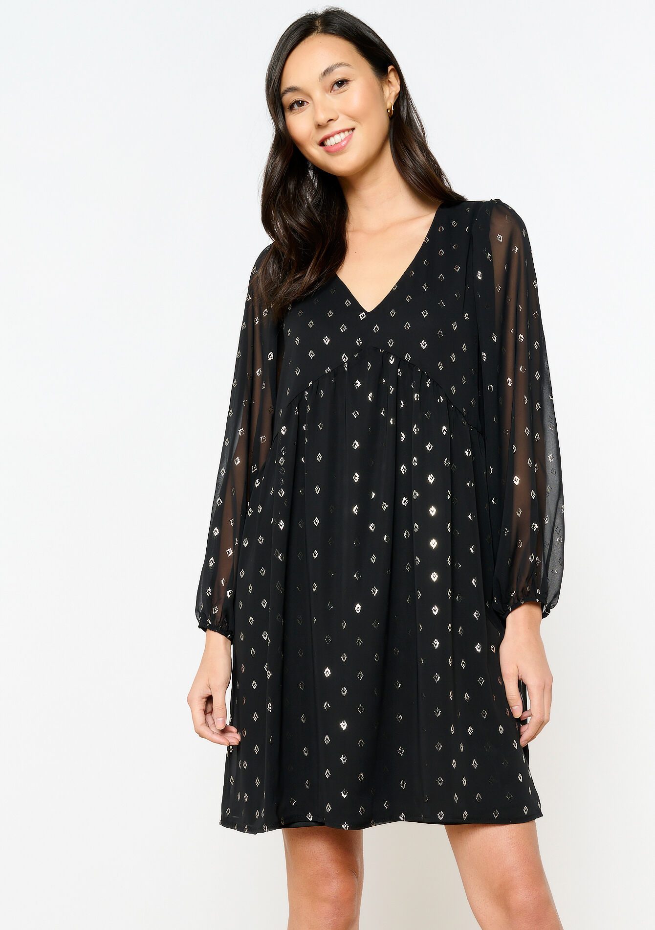 Babydoll dress with lurex, Babydoll dress with lurex - BLACK - 08103464_1119