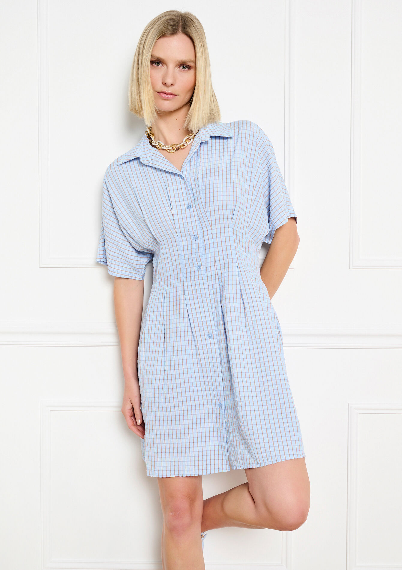 Checked shirt dress - BLUE PASTEL - 08104497_3003