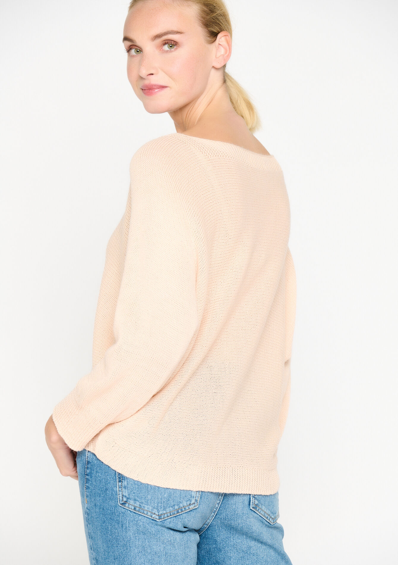 Pullover with batwing sleeves - NUDE PINK - 04006057_1301