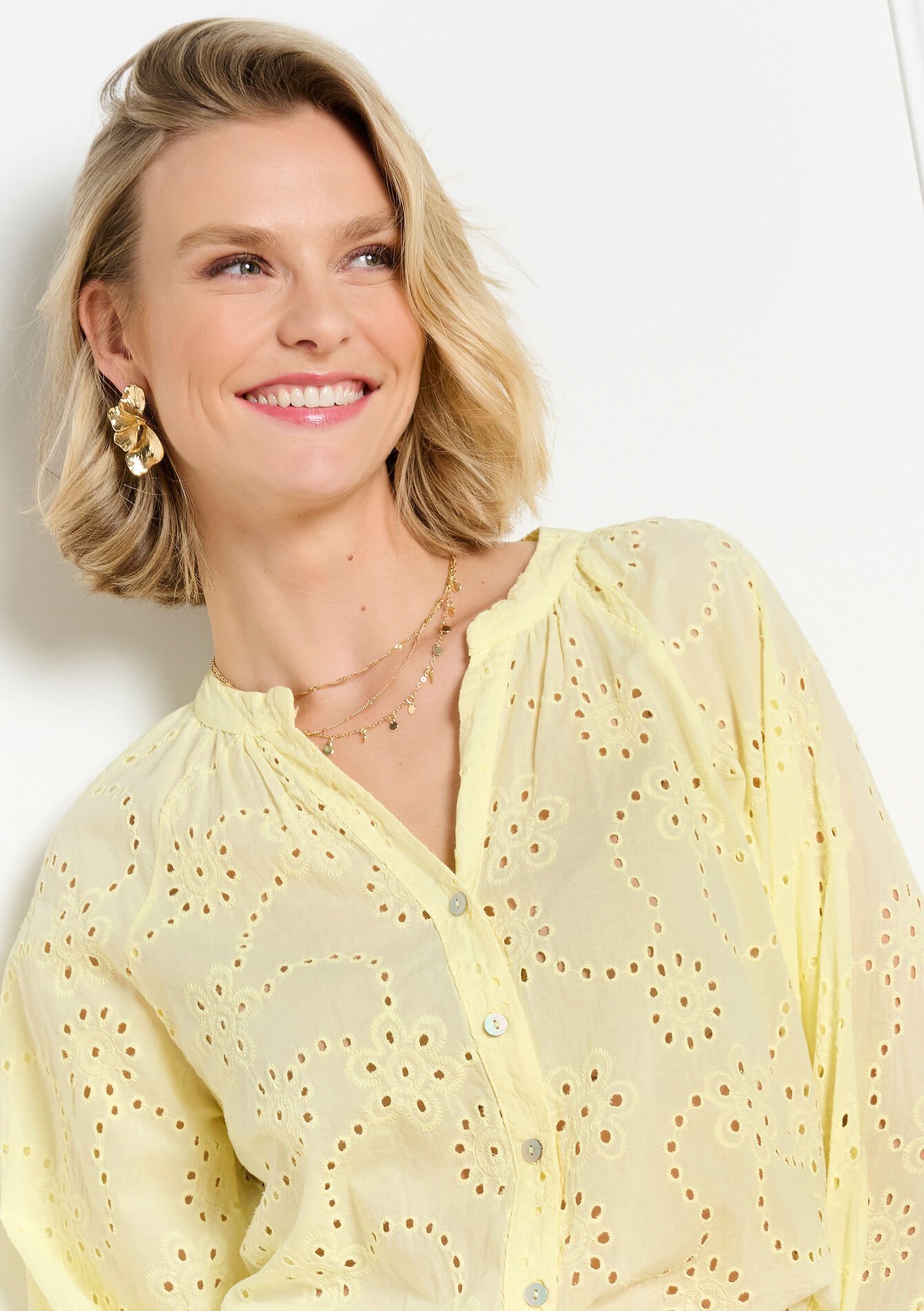 Broderie blouse lange mouwen, Broderie blouse lange mouwen - YELLOW PASTEL - 05703112_5004